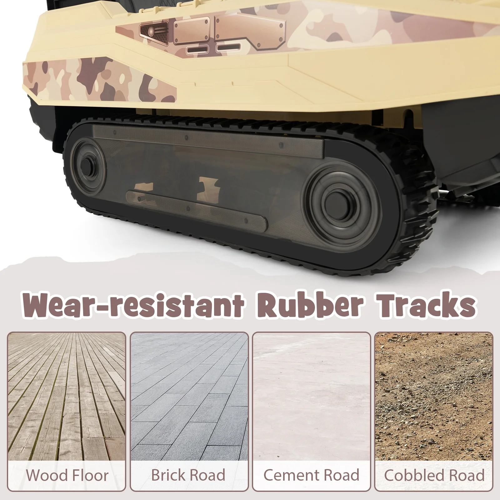 12V Kids Ride On Tank, Rotatable Turret, 8 Missiles, 37-95 Months, Khaki - Image 10