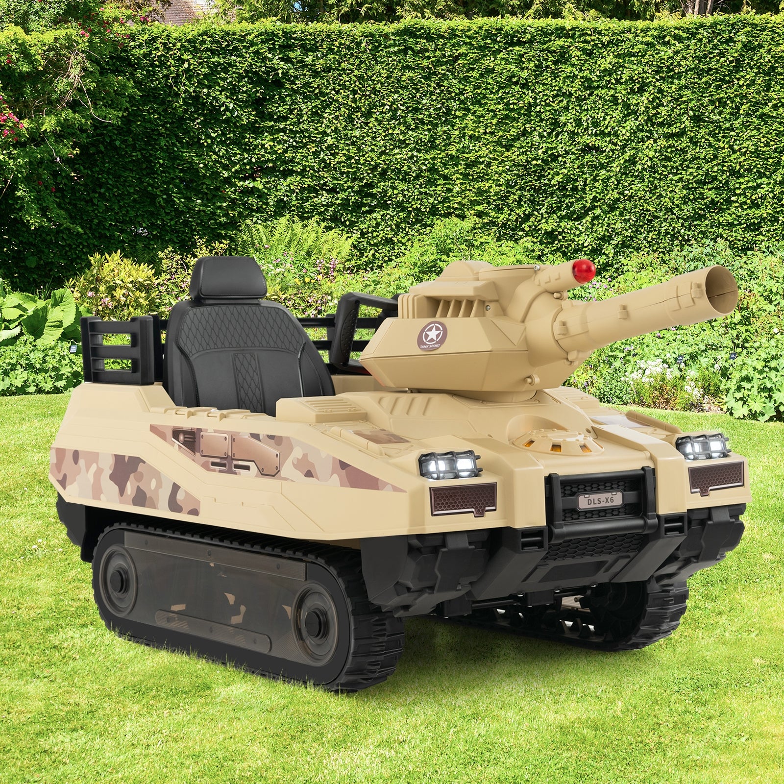 12V Kids Ride On Tank, Rotatable Turret, 8 Missiles, 37-95 Months, Khaki - Image 3