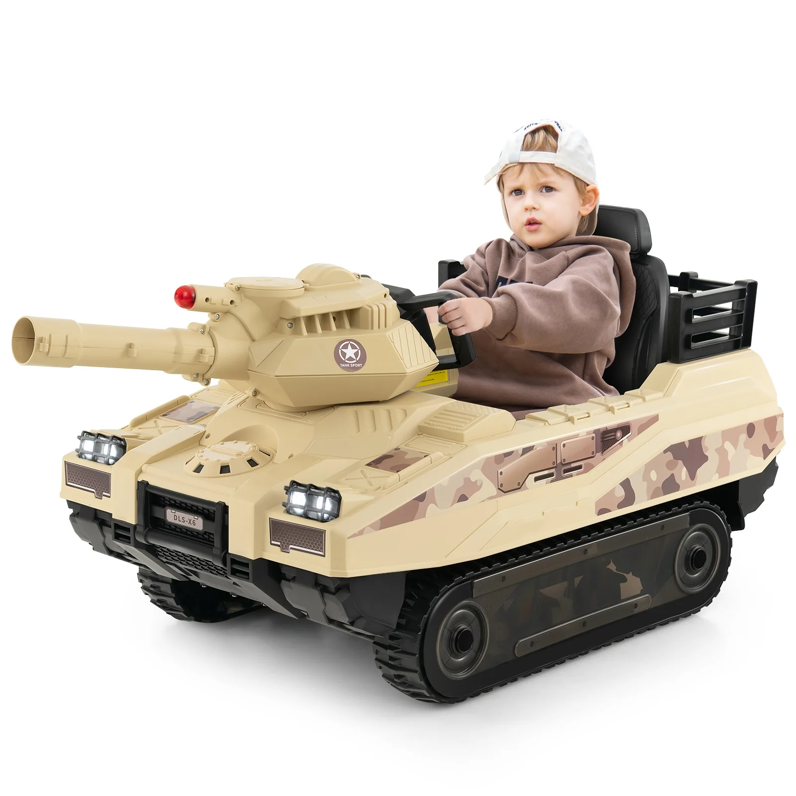 12V Kids Ride On Tank, Rotatable Turret, 8 Missiles, 37-95 Months, Khaki - Image 5