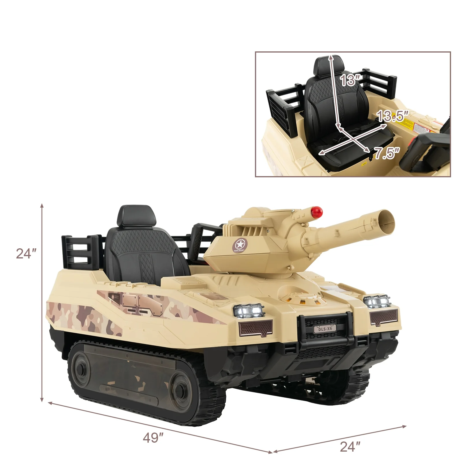 12V Kids Ride On Tank, Rotatable Turret, 8 Missiles, 37-95 Months, Khaki - Image 6