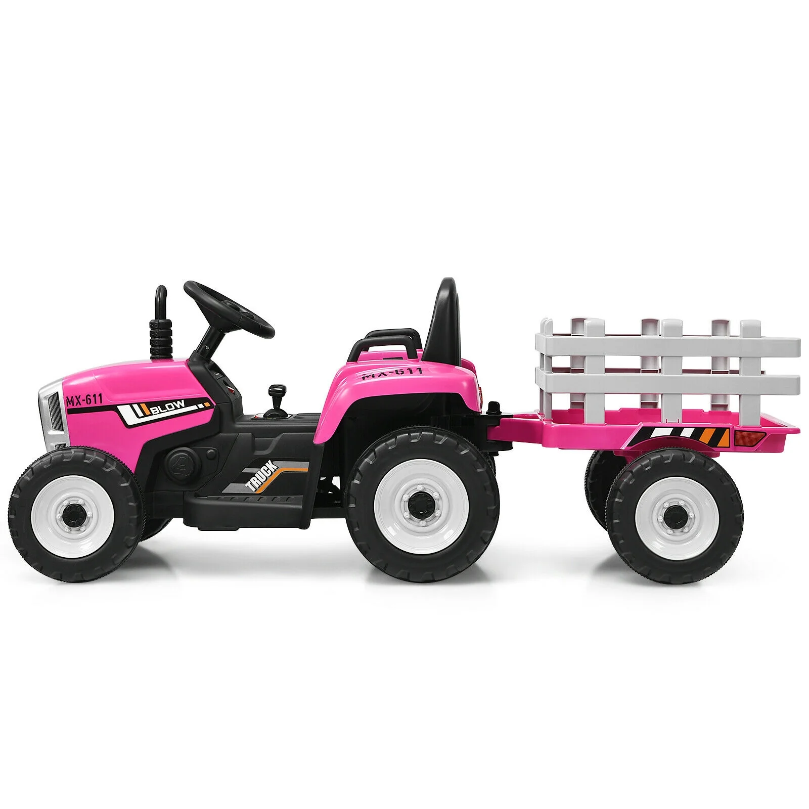 12V Kids Ride On Tractor, 3-Gear-Shift Ground Loader, Pink - Image 5