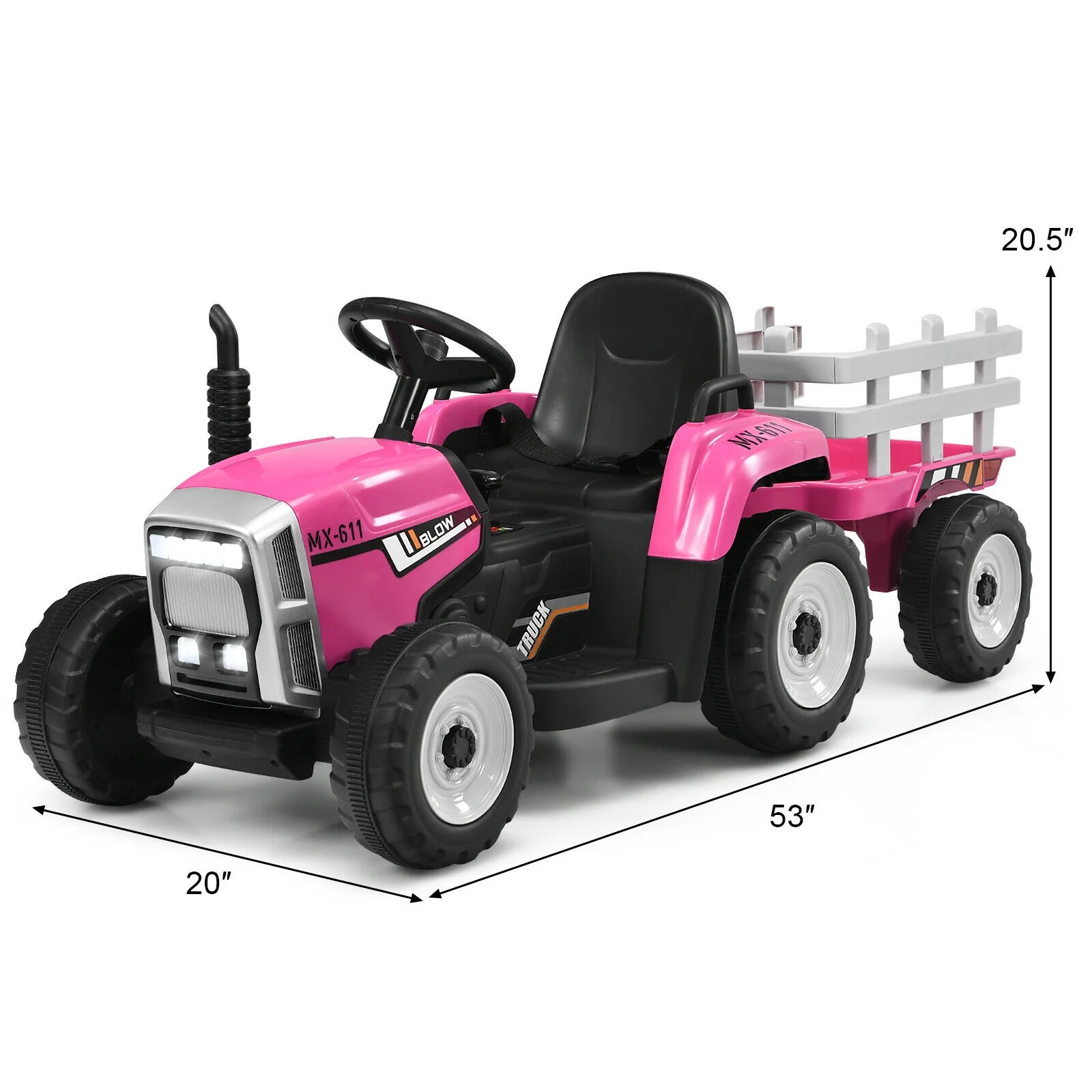12V Kids Ride On Tractor, 3-Gear-Shift Ground Loader, Pink - Image 6