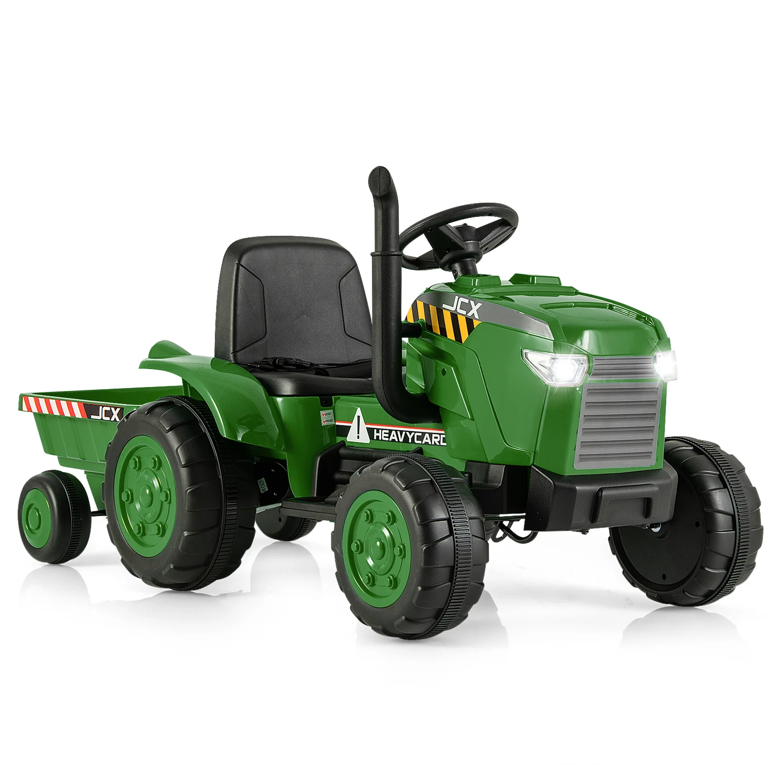 12V Kids Ride On Tractor With Trailer, Remote Control, Dark Green