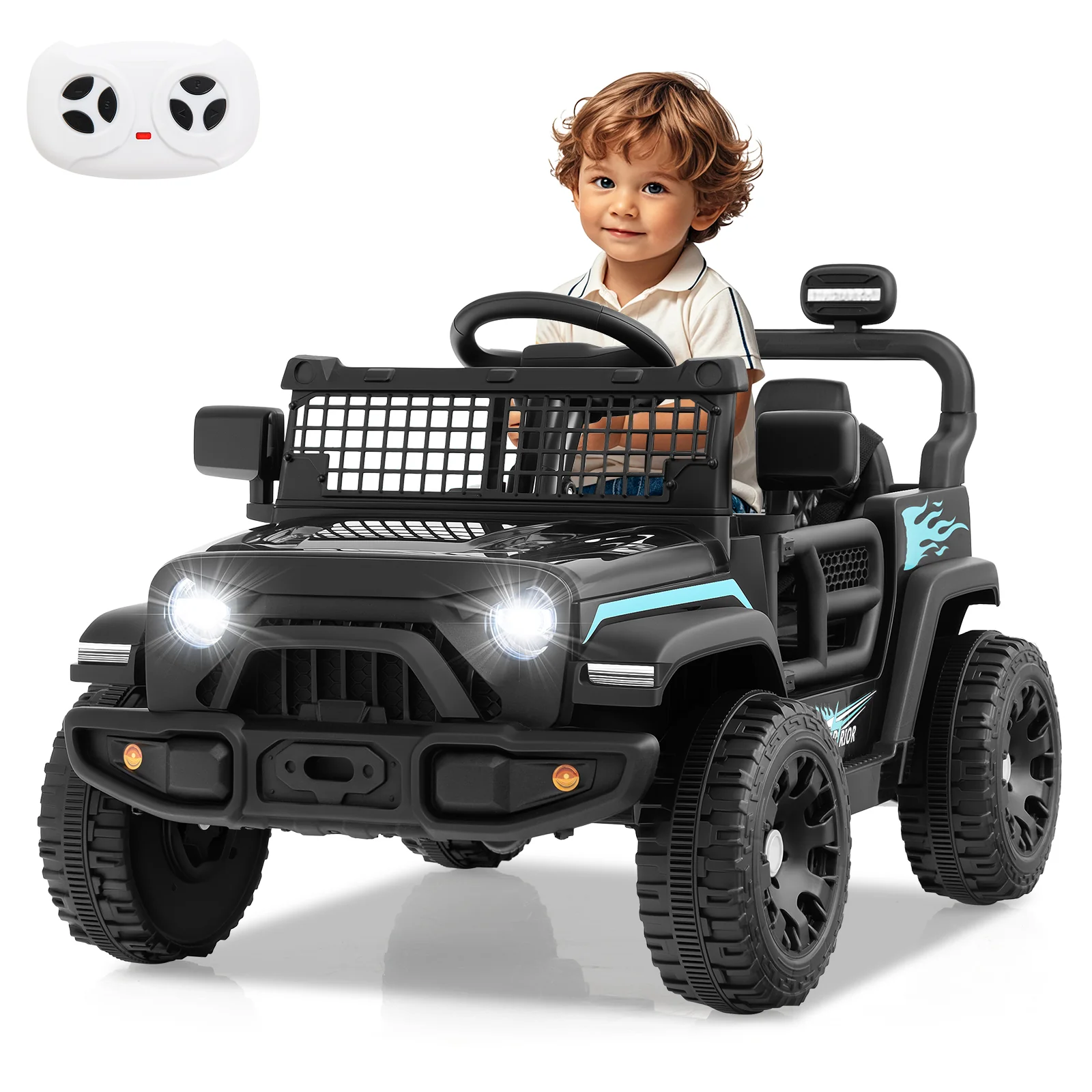 12V Kids Ride On Truck, Battery Powered Electric Vehicle, Black - Image 4