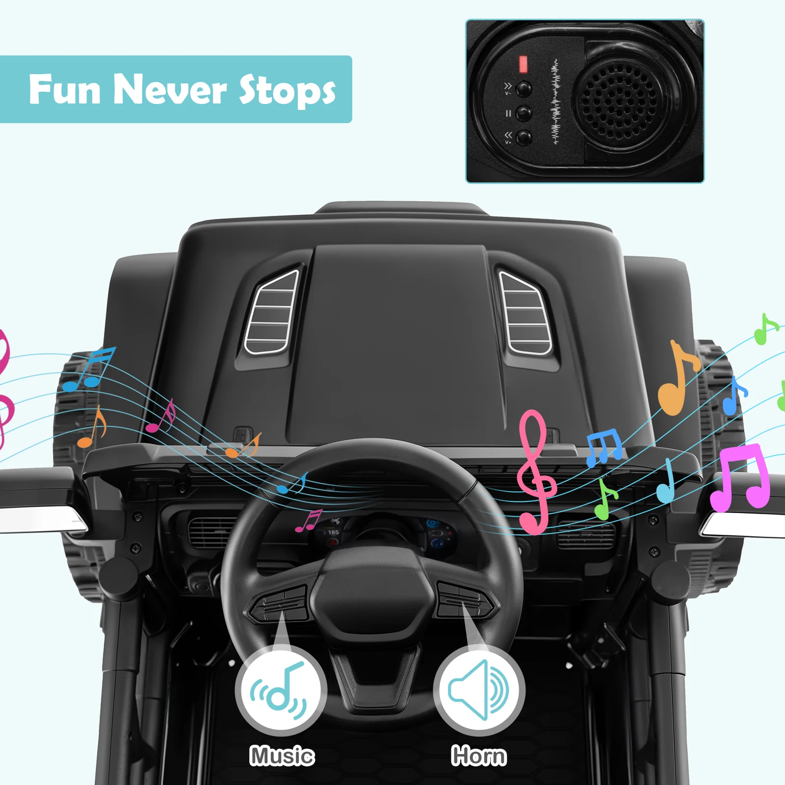 12V Kids Ride On Truck, Battery Powered Electric Vehicle, Black - Image 8