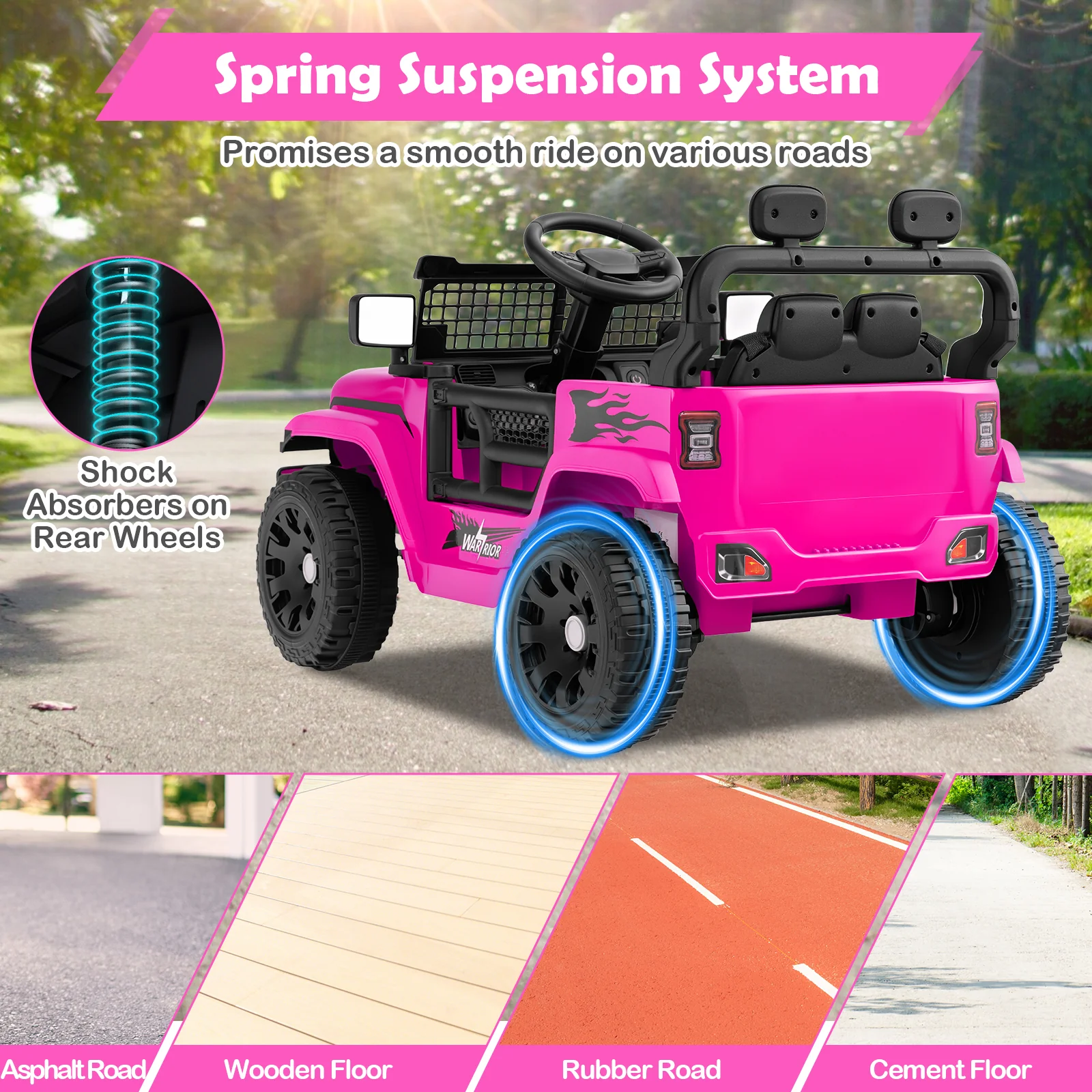 12V Kids Ride On Truck, Battery Powered Electric Vehicle, Pink - Image 10
