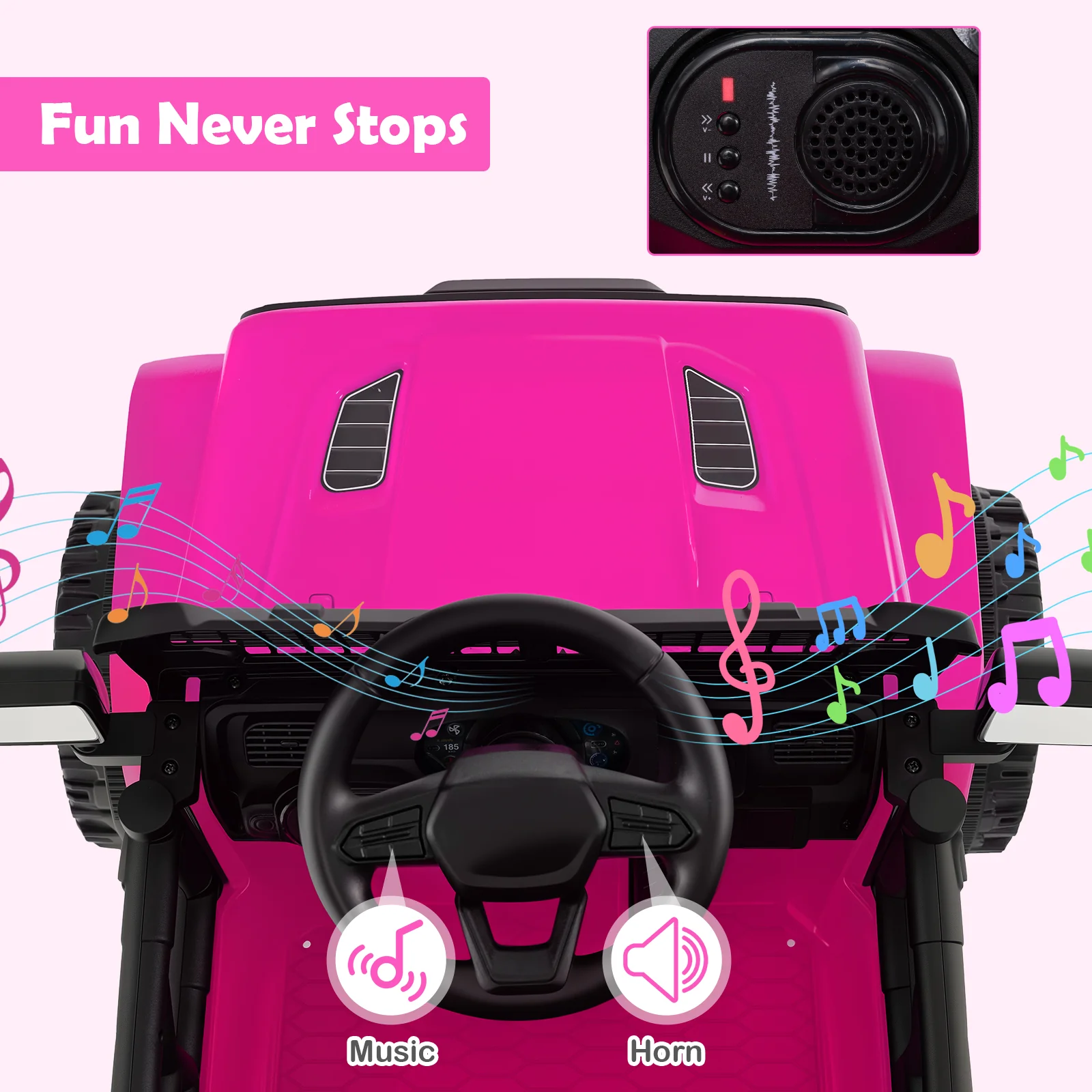 12V Kids Ride On Truck, Battery Powered Electric Vehicle, Pink - Image 9