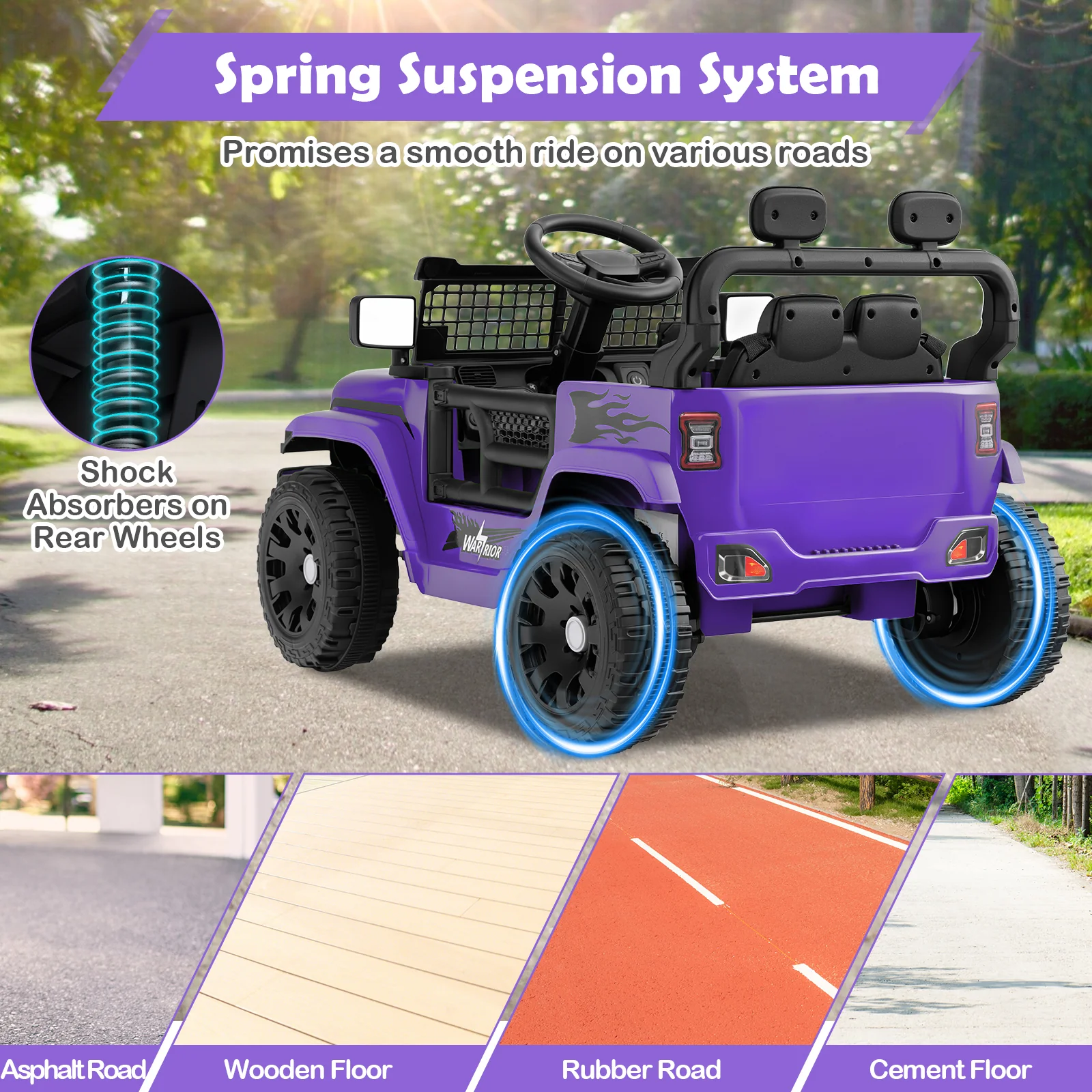 12V Kids Ride On Truck, Battery Powered Electric Vehicle, Purple - Image 10