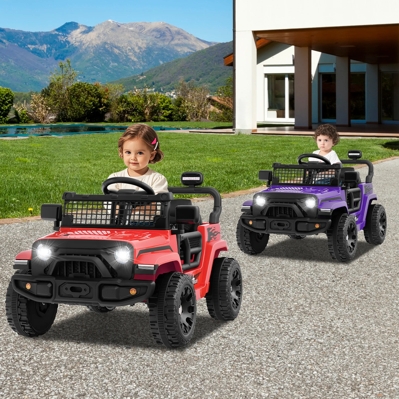12V Kids Ride On Truck, Battery Powered Electric Vehicle, Purple - Image 2