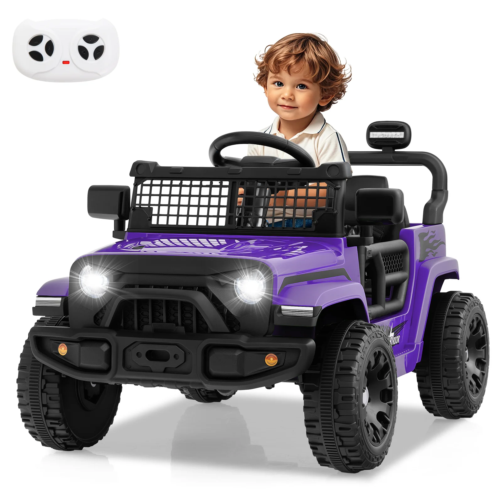 12V Kids Ride On Truck, Battery Powered Electric Vehicle, Purple - Image 6