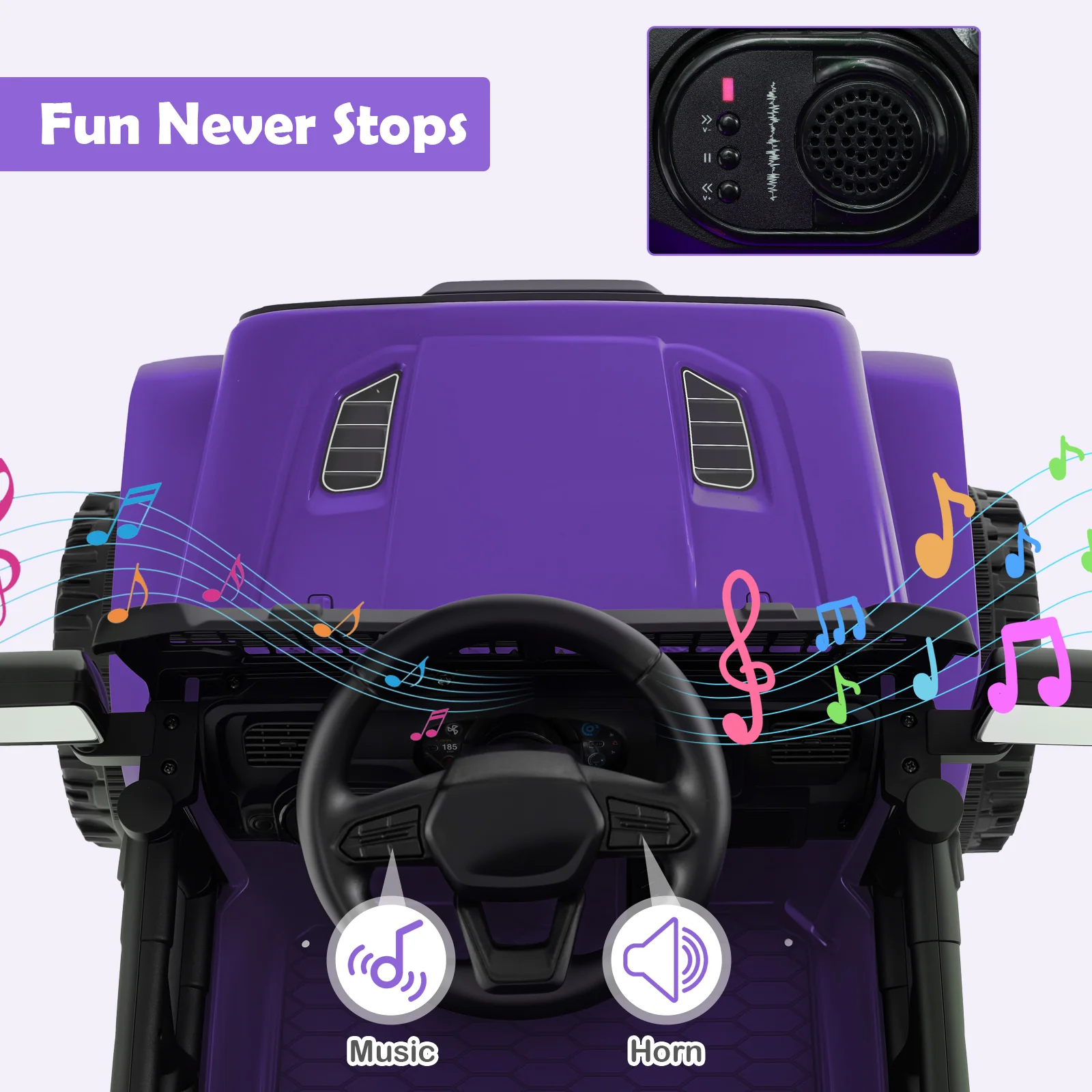 12V Kids Ride On Truck, Battery Powered Electric Vehicle, Purple - Image 9