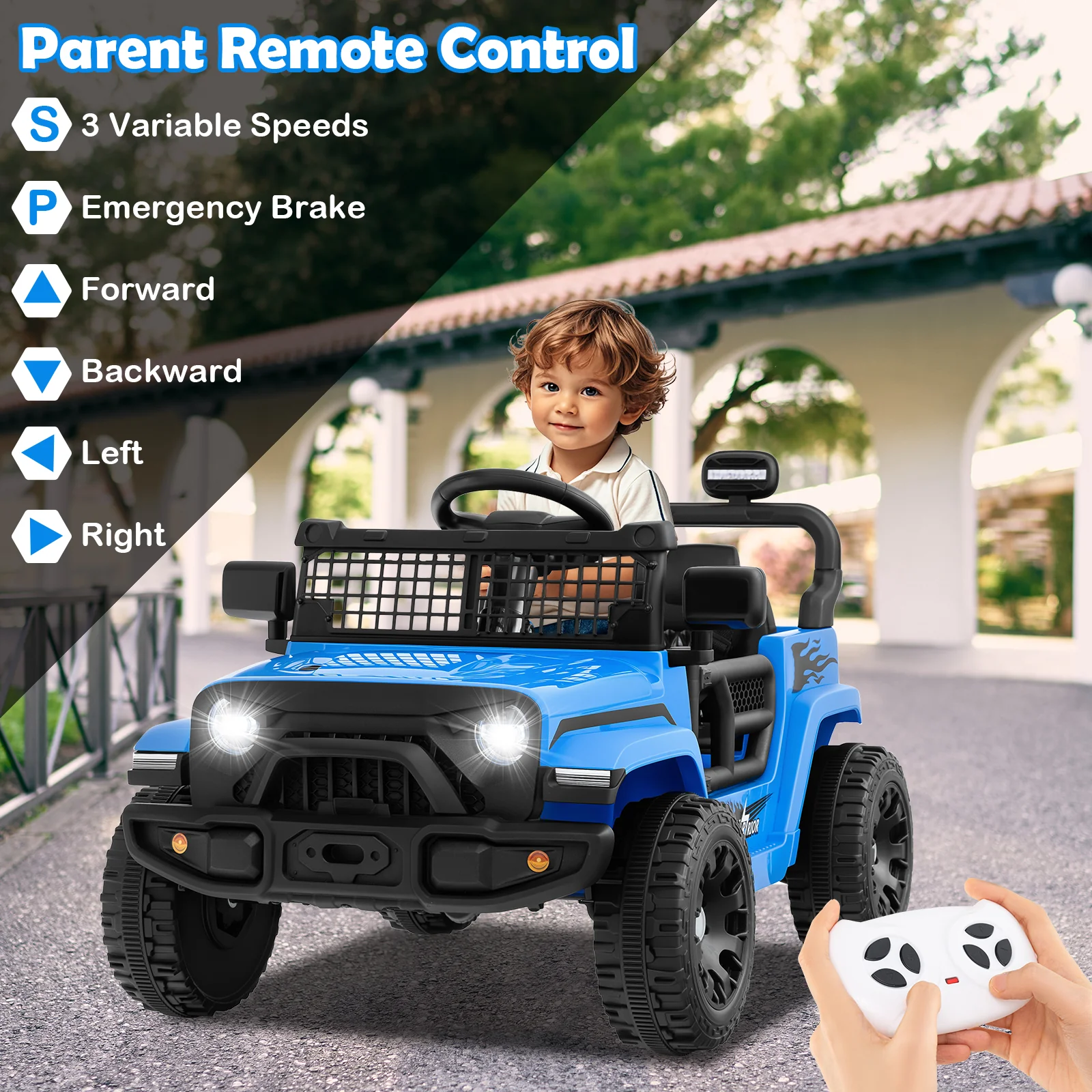 12V Kids Ride On Truck Car, Battery Powered Electric Vehicle, Navy - Image 7