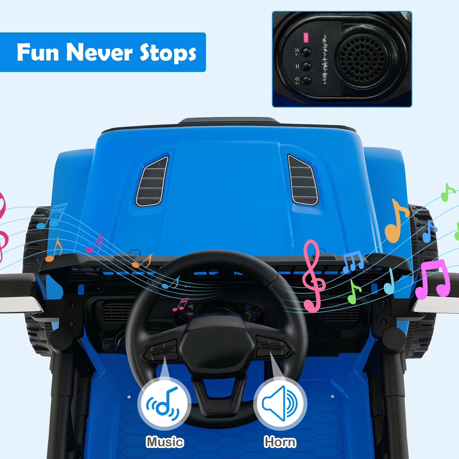 12V Kids Ride On Truck Car, Battery Powered Electric Vehicle, Navy - Image 9