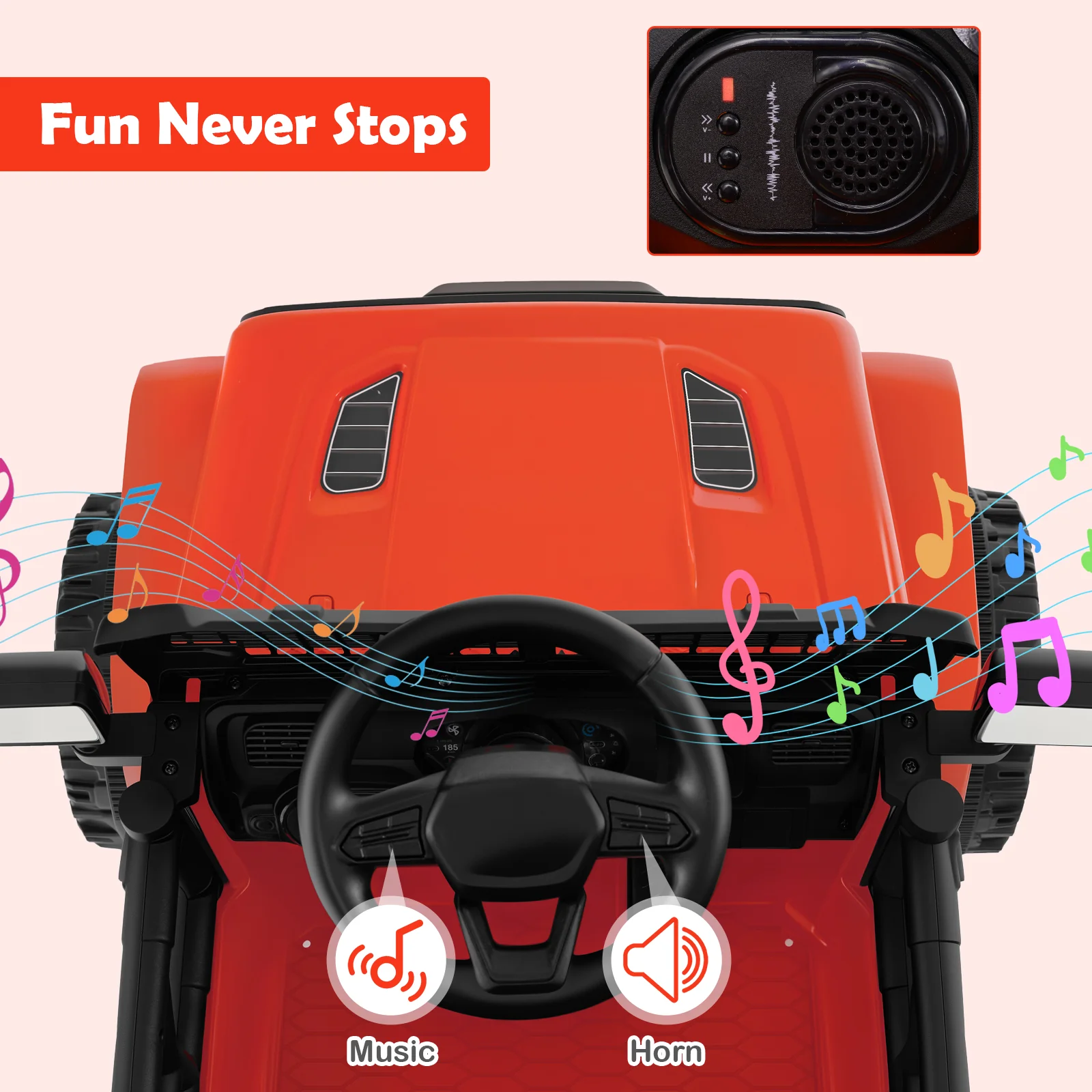 12V Kids Ride On Truck Car, Battery Powered Electric Vehicle, Red - Image 10