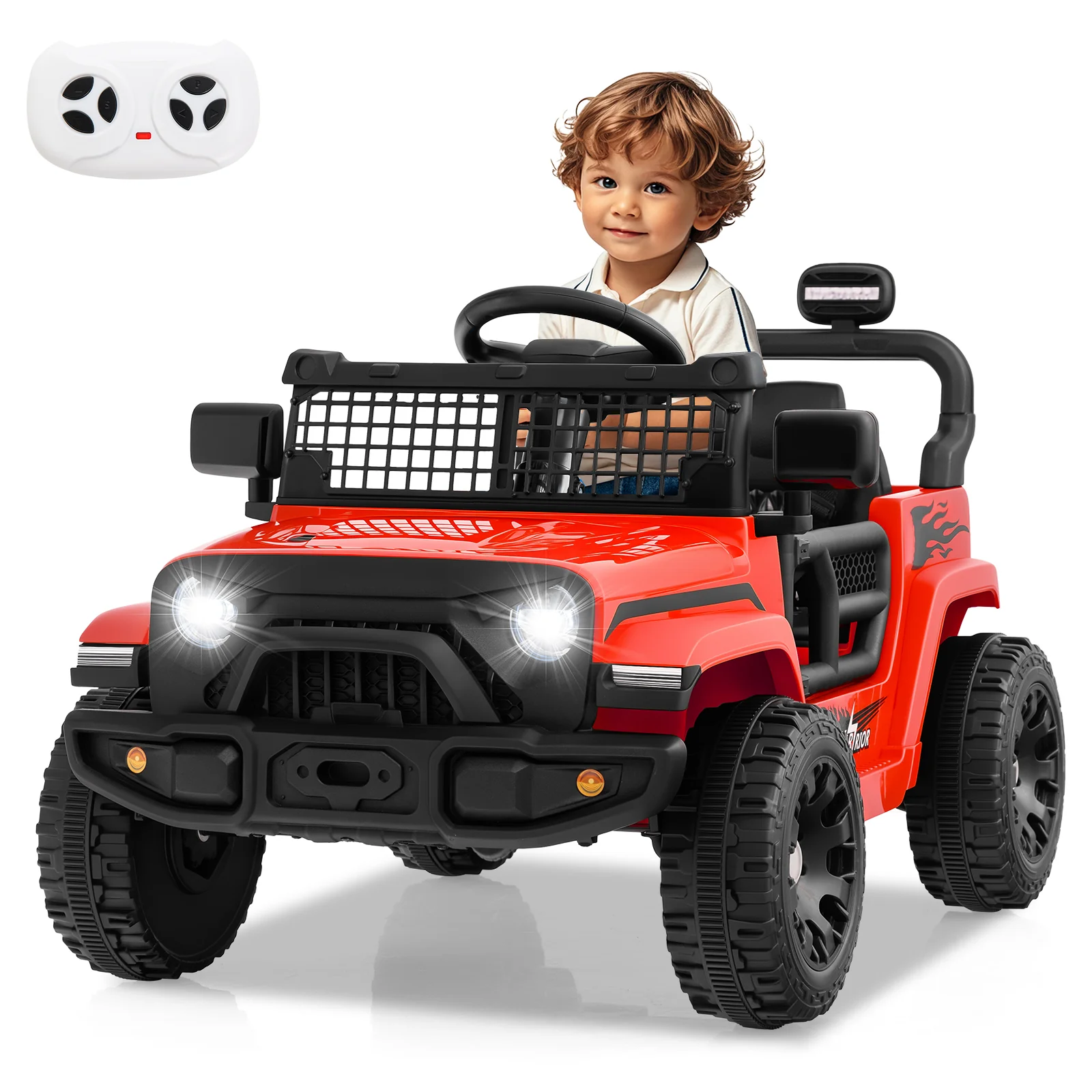 12V Kids Ride On Truck Car, Battery Powered Electric Vehicle, Red - Image 4