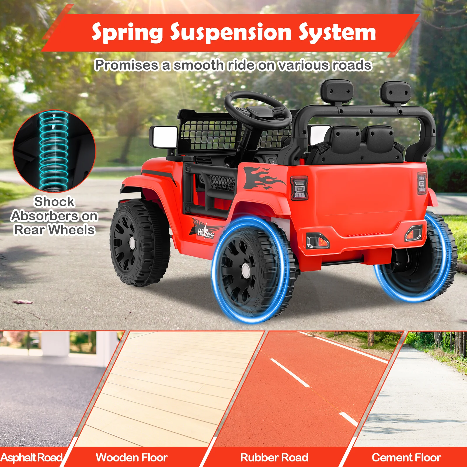 12V Kids Ride On Truck Car, Battery Powered Electric Vehicle, Red - Image 7