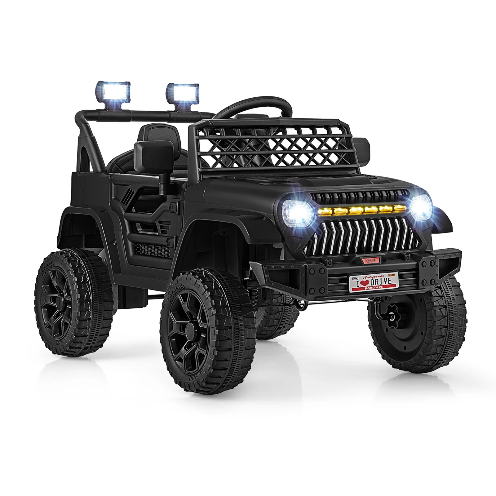 12V Kids Ride On Truck Car, Parental Remote, Music Player, Black