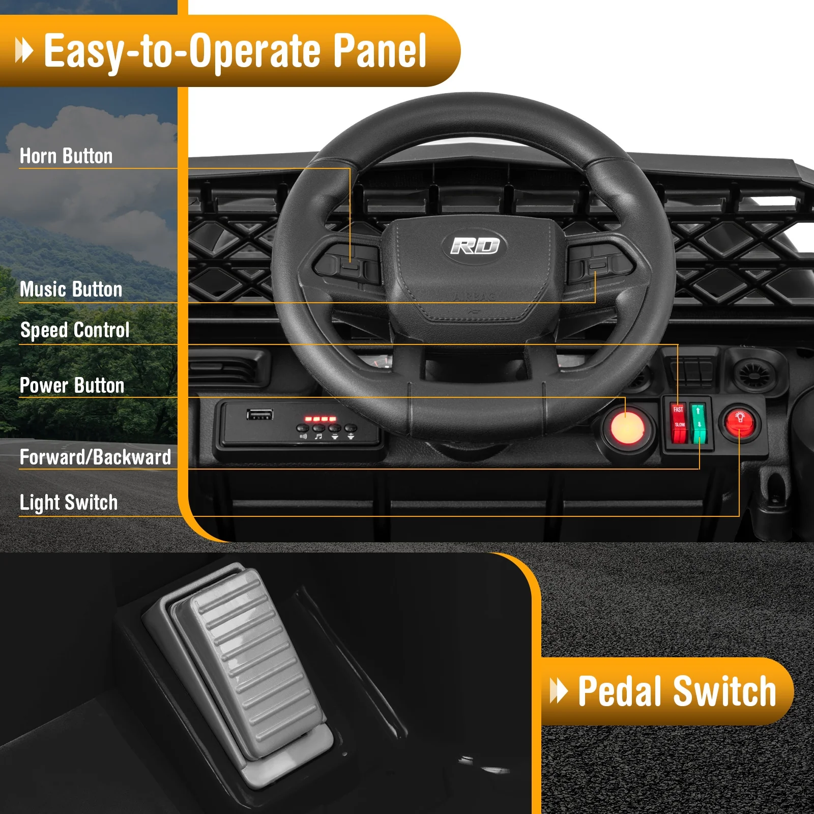 12V Kids Ride On Truck Car, Parental Remote, Music Player, Black - Image 10