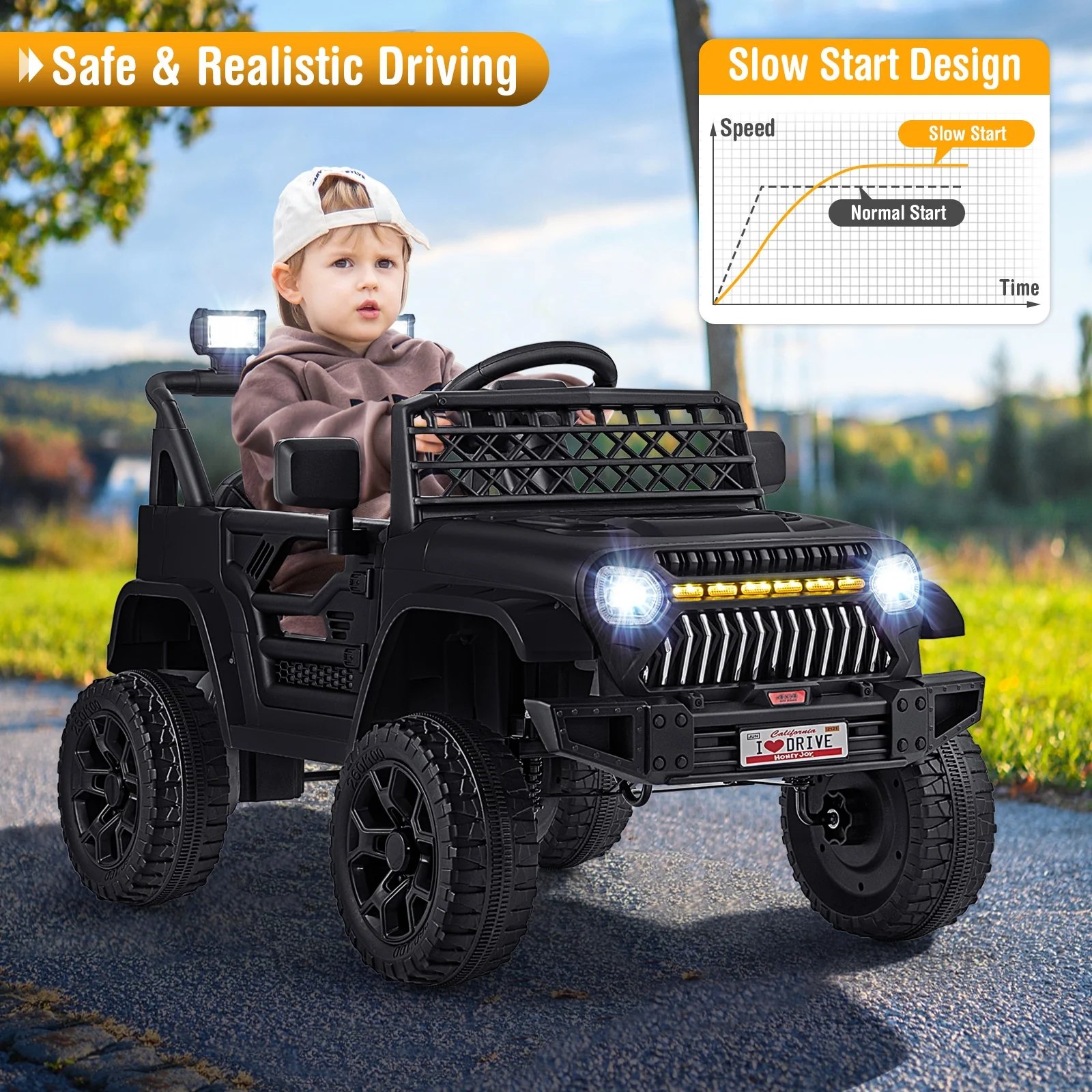 12V Kids Ride On Truck Car, Parental Remote, Music Player, Black - Image 6
