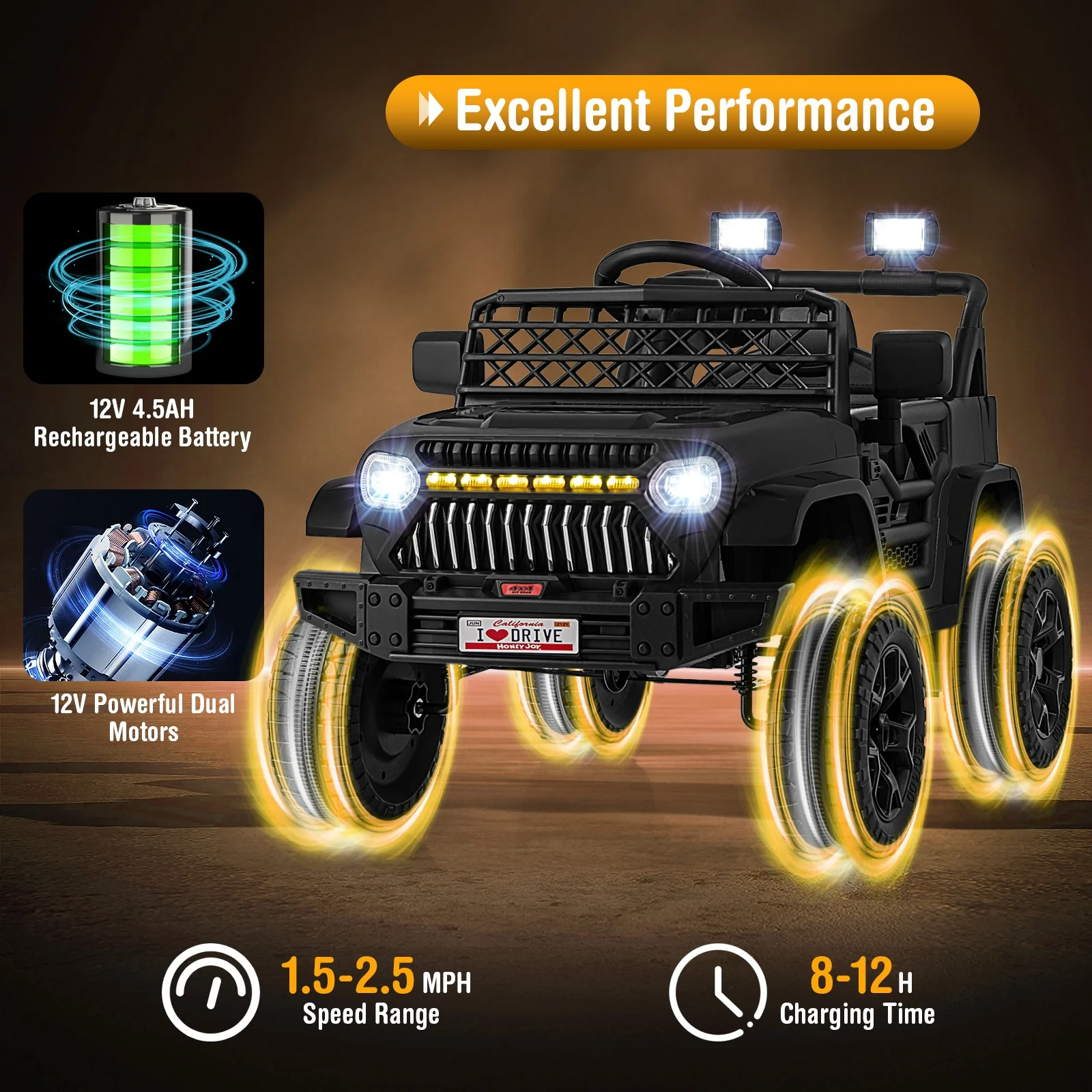 12V Kids Ride On Truck Car, Parental Remote, Music Player, Black - Image 8
