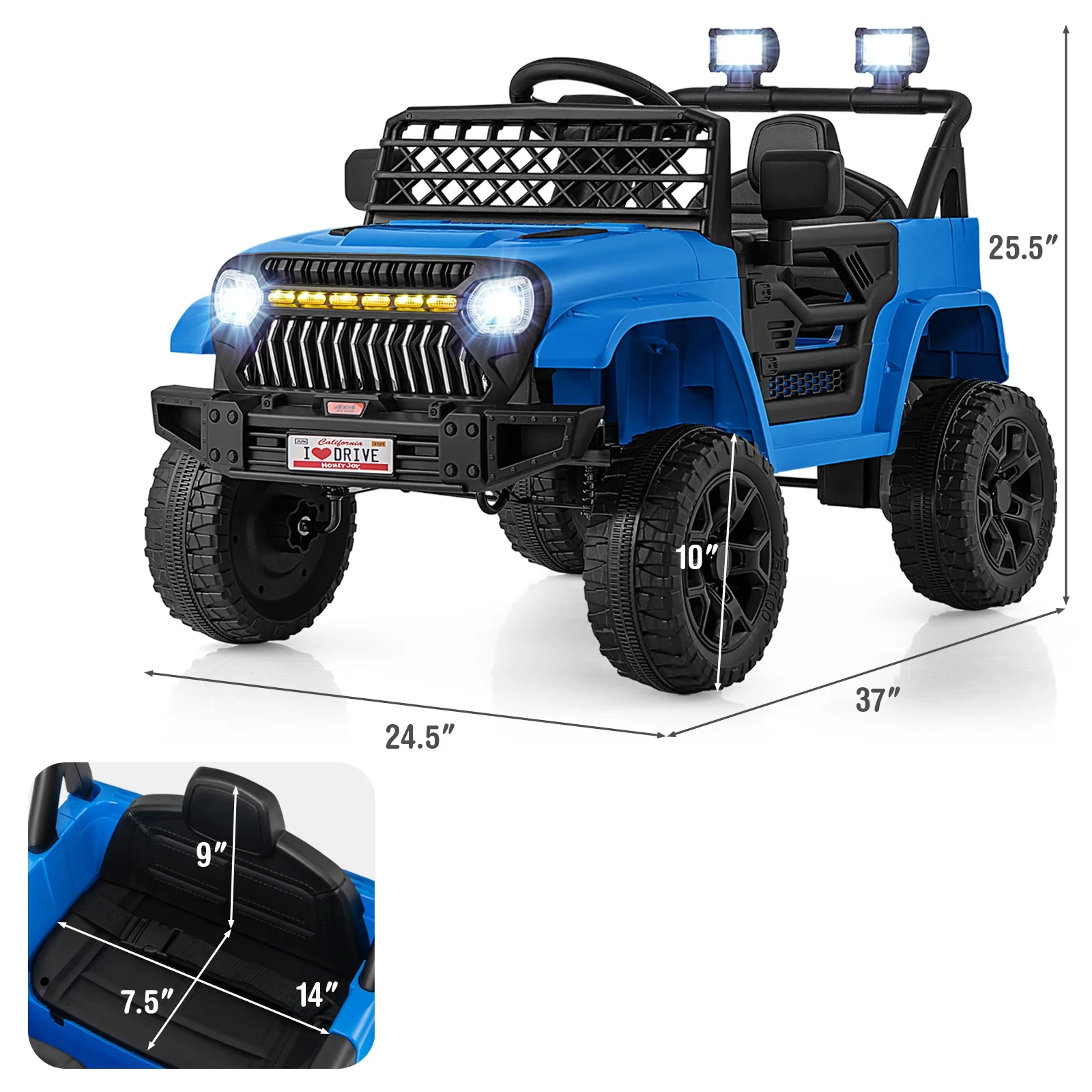12V Kids Ride On Truck Car, Parental Remote, Music Player, Navy - Image 5