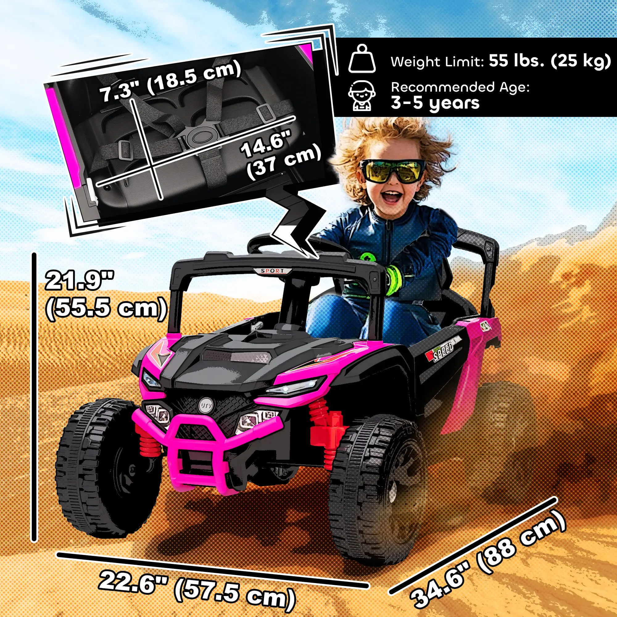 12V Kids Ride On Truck, Dual Motors, Rear Suspension, Remote Control, Pink - Image 3