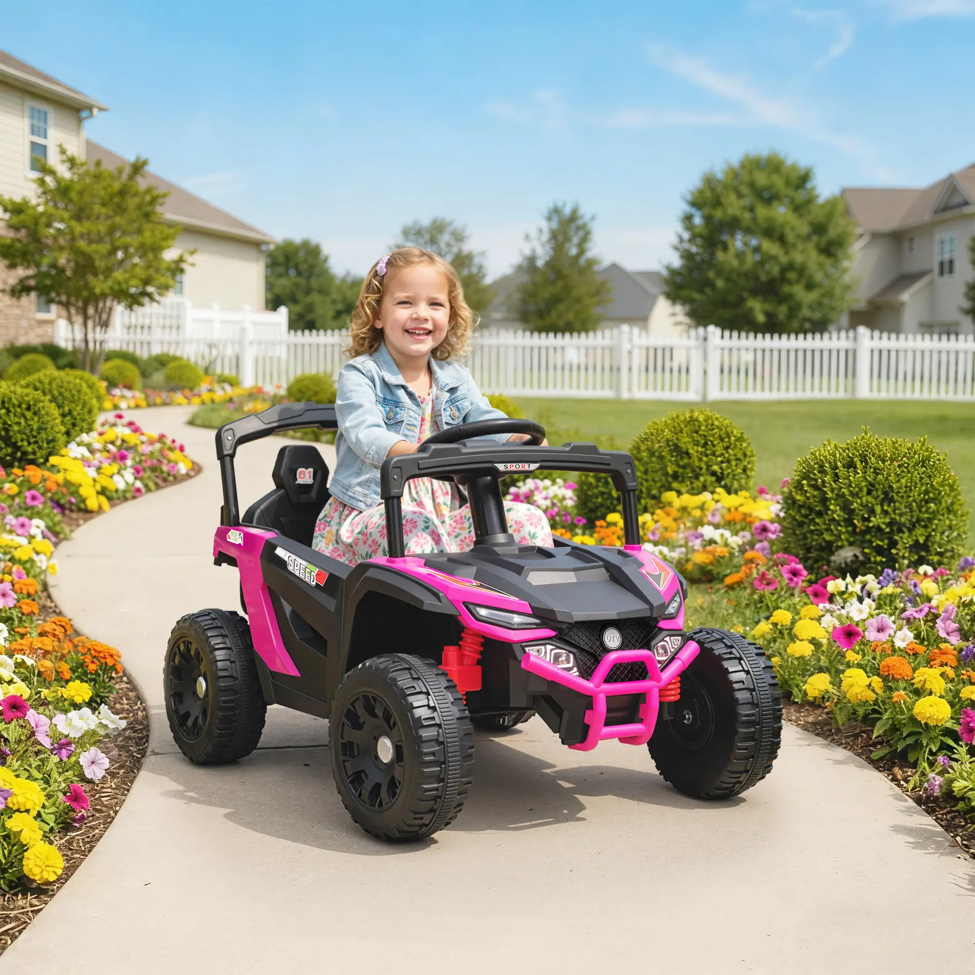 12V Kids Ride On Truck, Dual Motors, Rear Suspension, Remote Control, Pink - Image 8