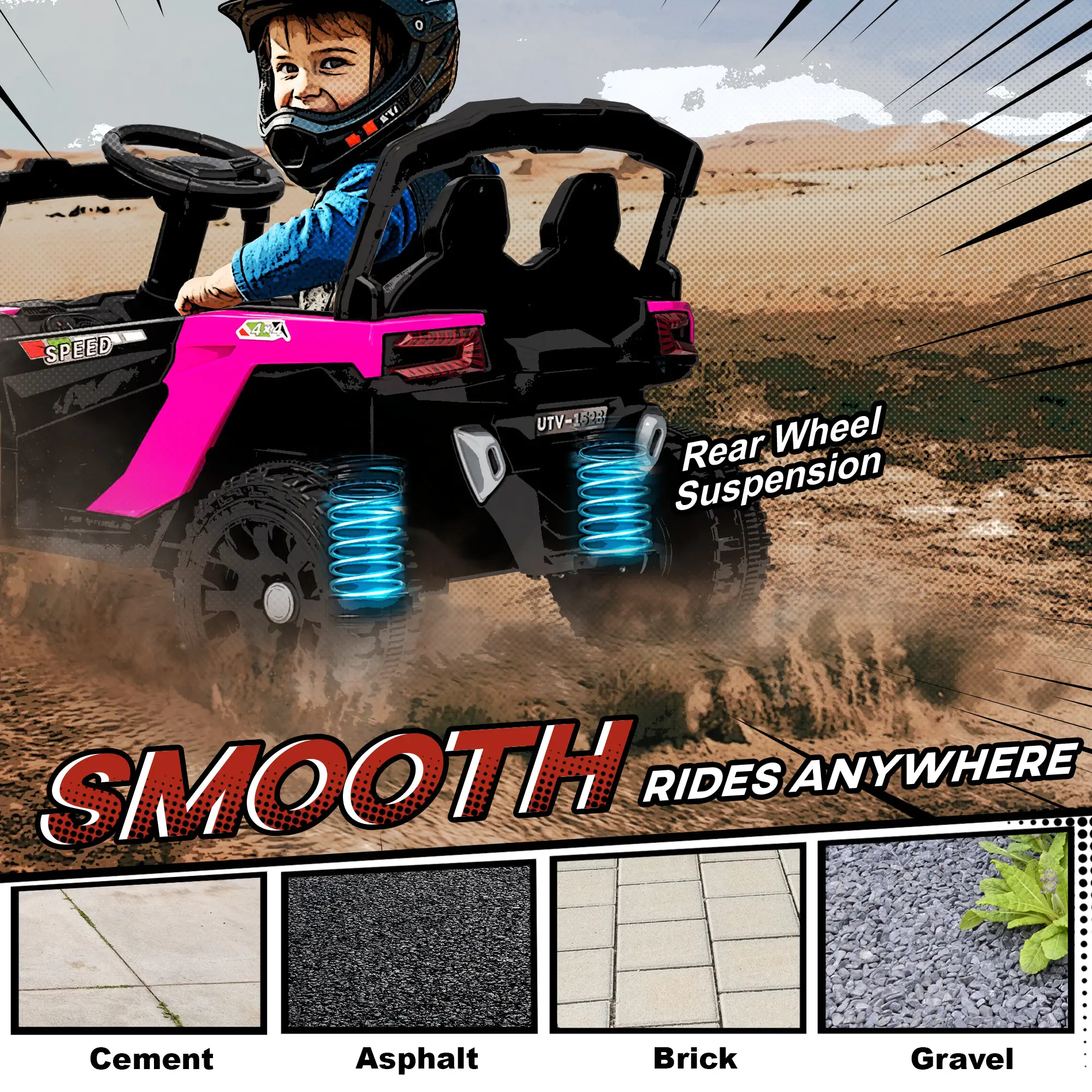 12V Kids Ride On Truck, Dual Motors, Rear Suspension, Remote Control, Pink - Image 9