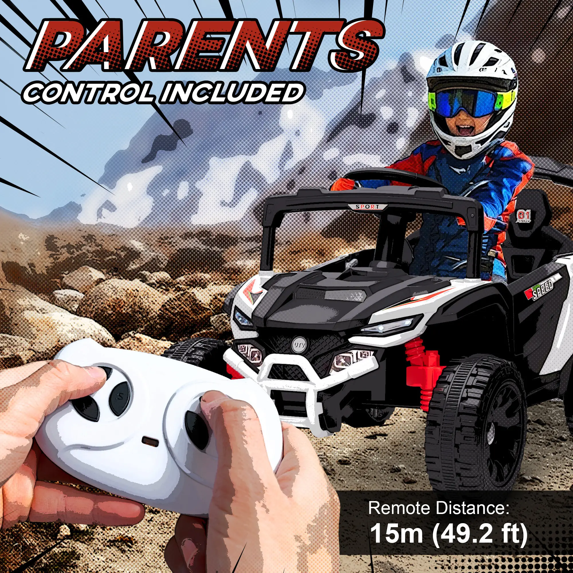 12V Kids Ride On Truck, Dual Motors, Rear Suspension, Remote Control, White - Image 5