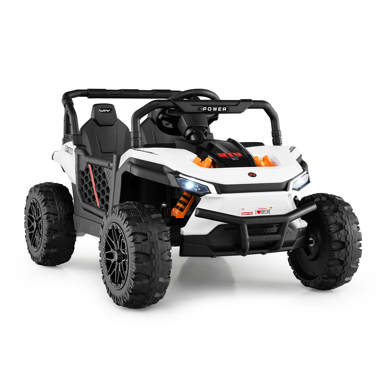 12V Kids Ride On Truck, Off-Road UTV, With Remote And Lights, White