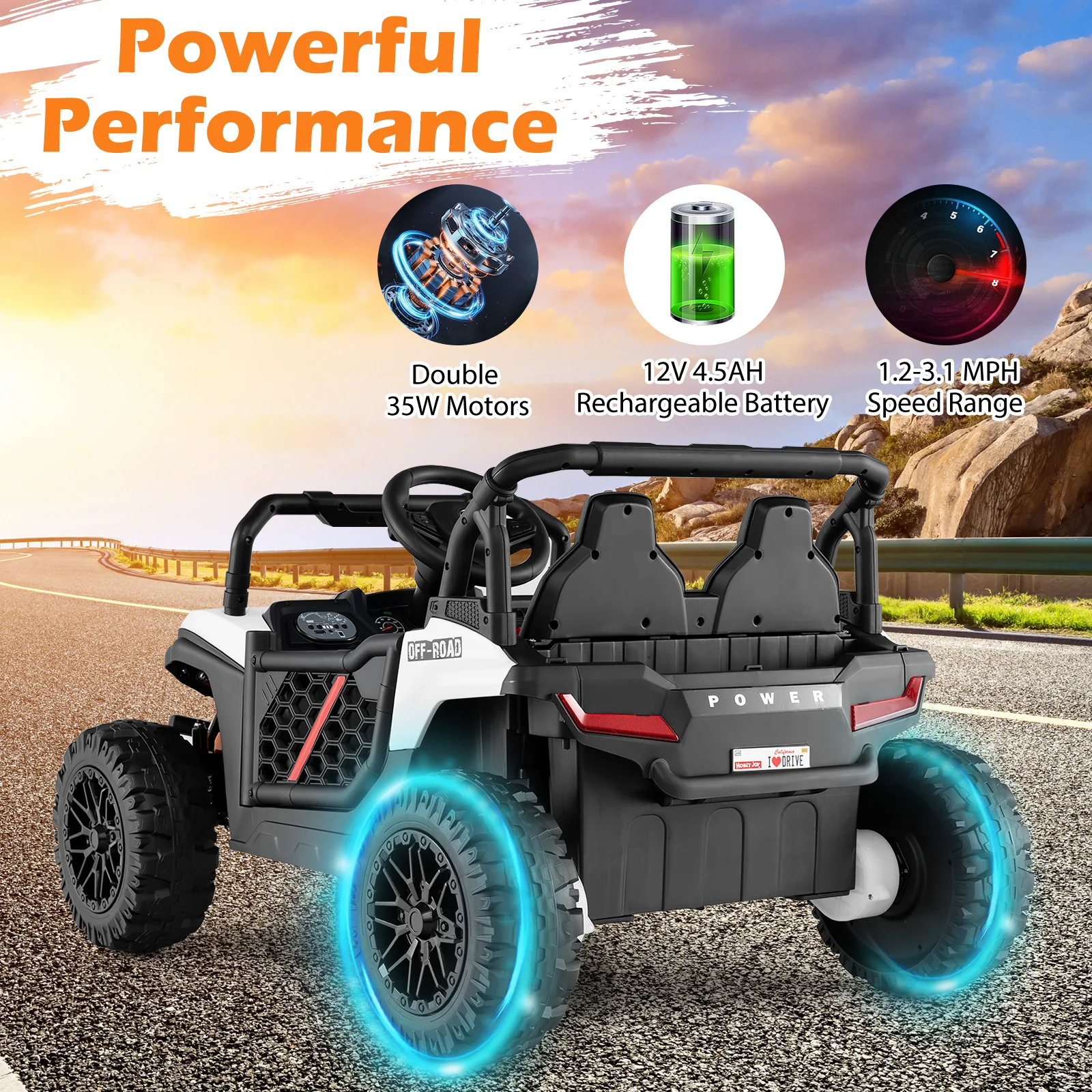 12V Kids Ride On Truck, Off-Road UTV, With Remote And Lights, White - Image 18