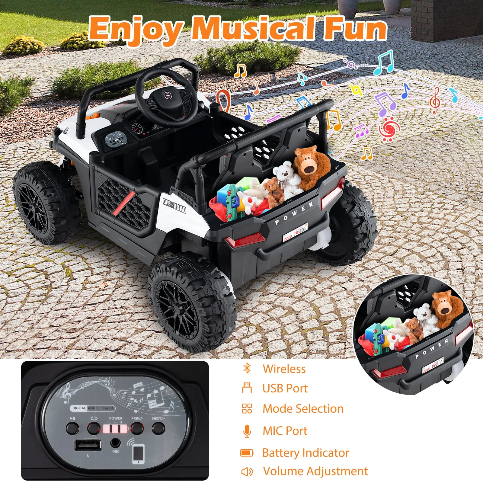 12V Kids Ride On Truck, Off-Road UTV, With Remote And Lights, White - Image 19