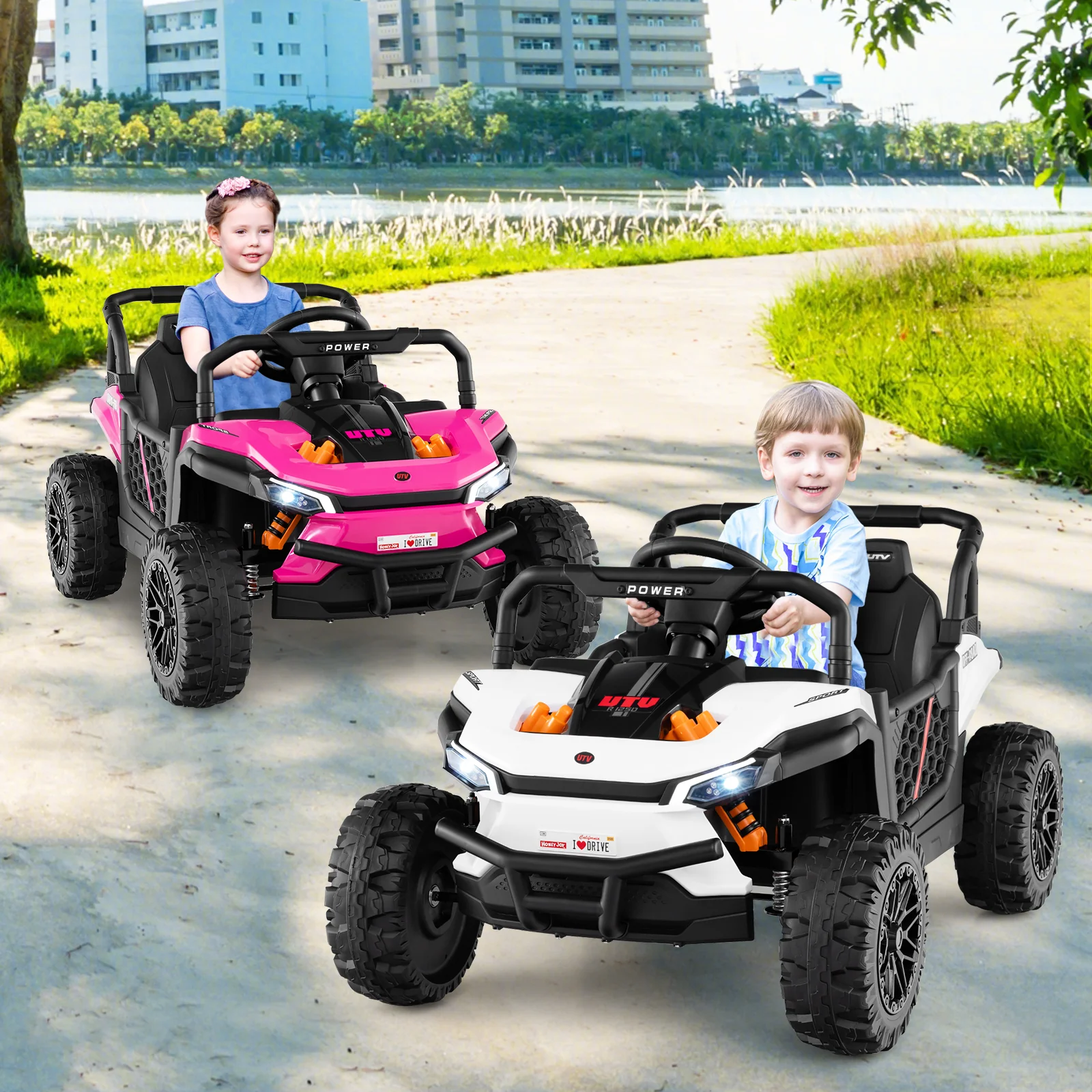 12V Kids Ride On Truck, Off-Road UTV, With Remote And Lights, White - Image 2