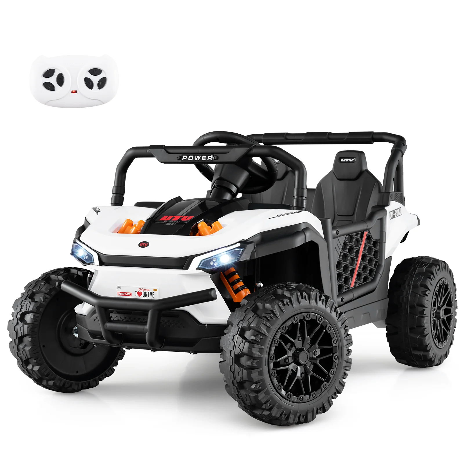 12V Kids Ride On Truck, Off-Road UTV, With Remote And Lights, White - Image 4