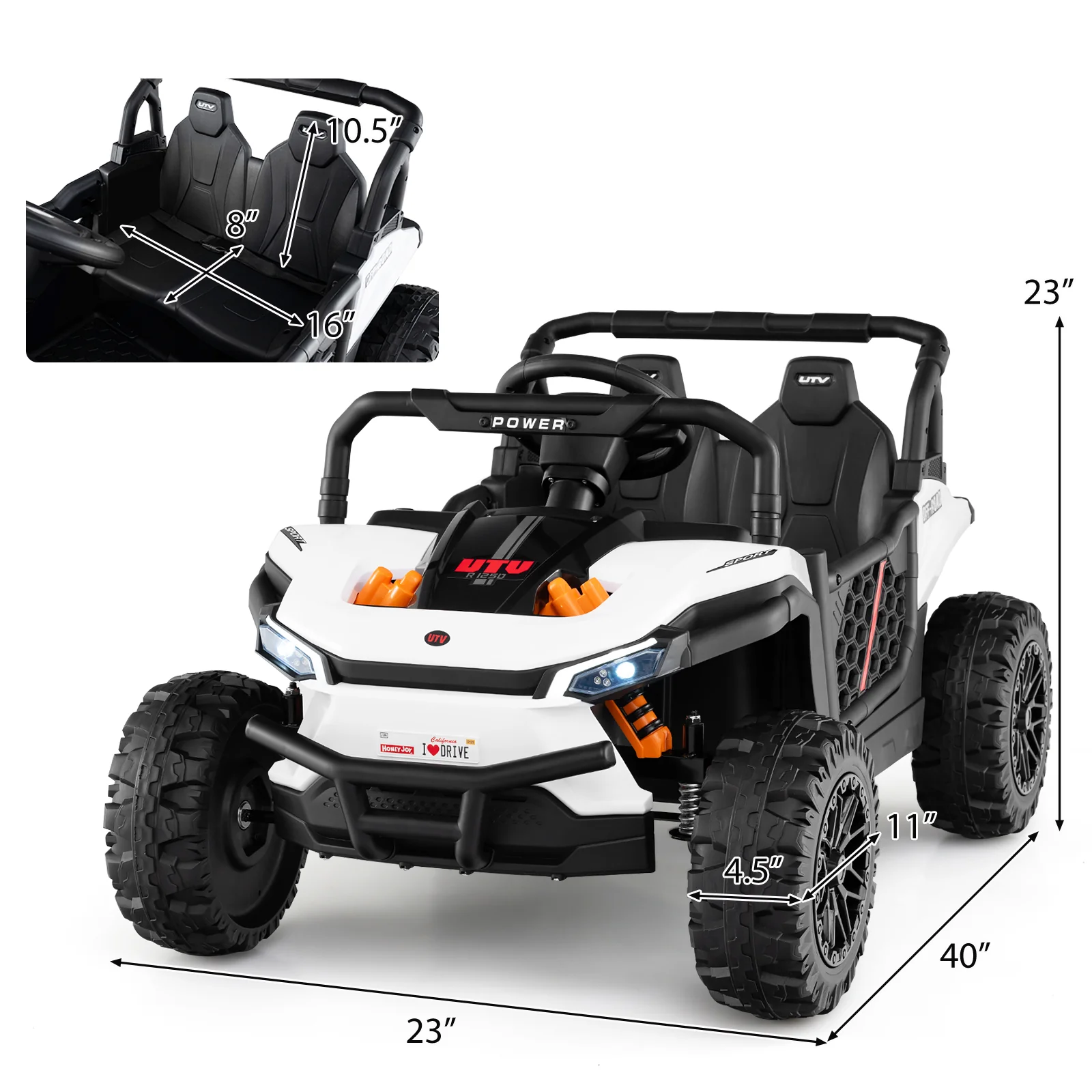 12V Kids Ride On Truck, Off-Road UTV, With Remote And Lights, White - Image 5