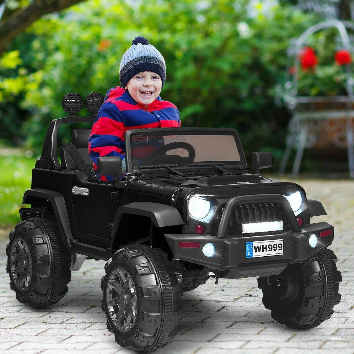 12V Kids Ride On Truck, Remote Control, Double Magnetic Door, Black - Image 2