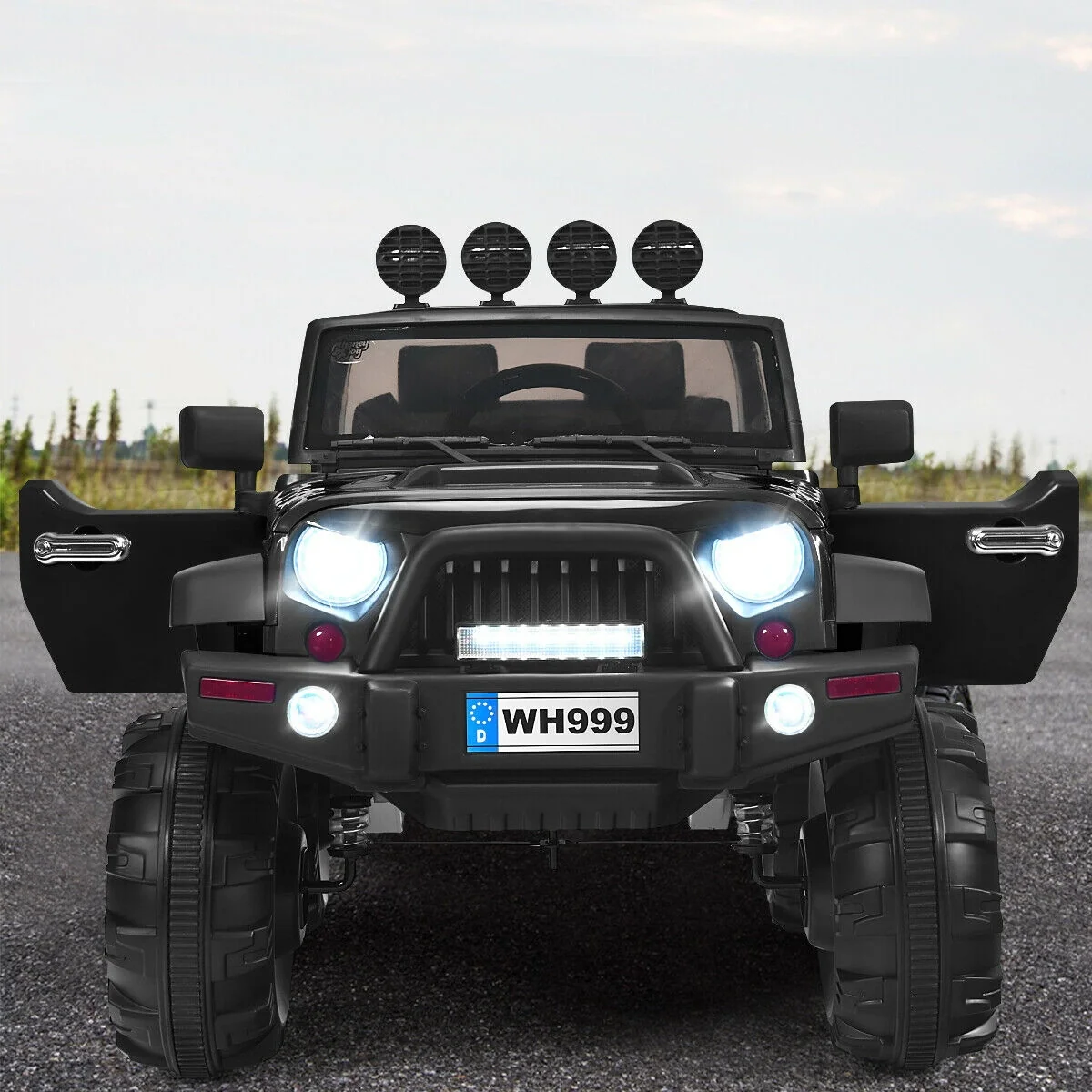 12V Kids Ride On Truck, Remote Control, Double Magnetic Door, Black - Image 3