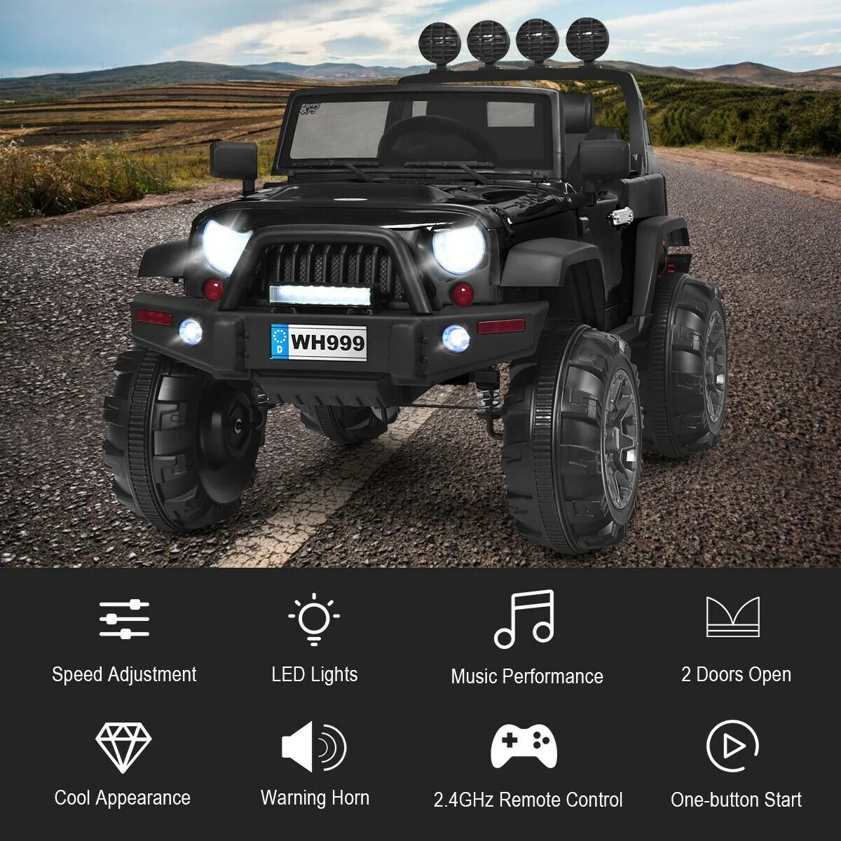 12V Kids Ride On Truck, Remote Control, Double Magnetic Door, Black - Image 7