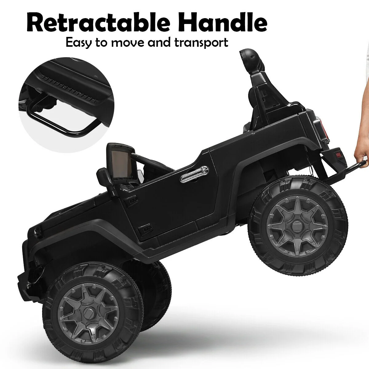 12V Kids Ride On Truck, Remote Control, Double Magnetic Door, Black - Image 8