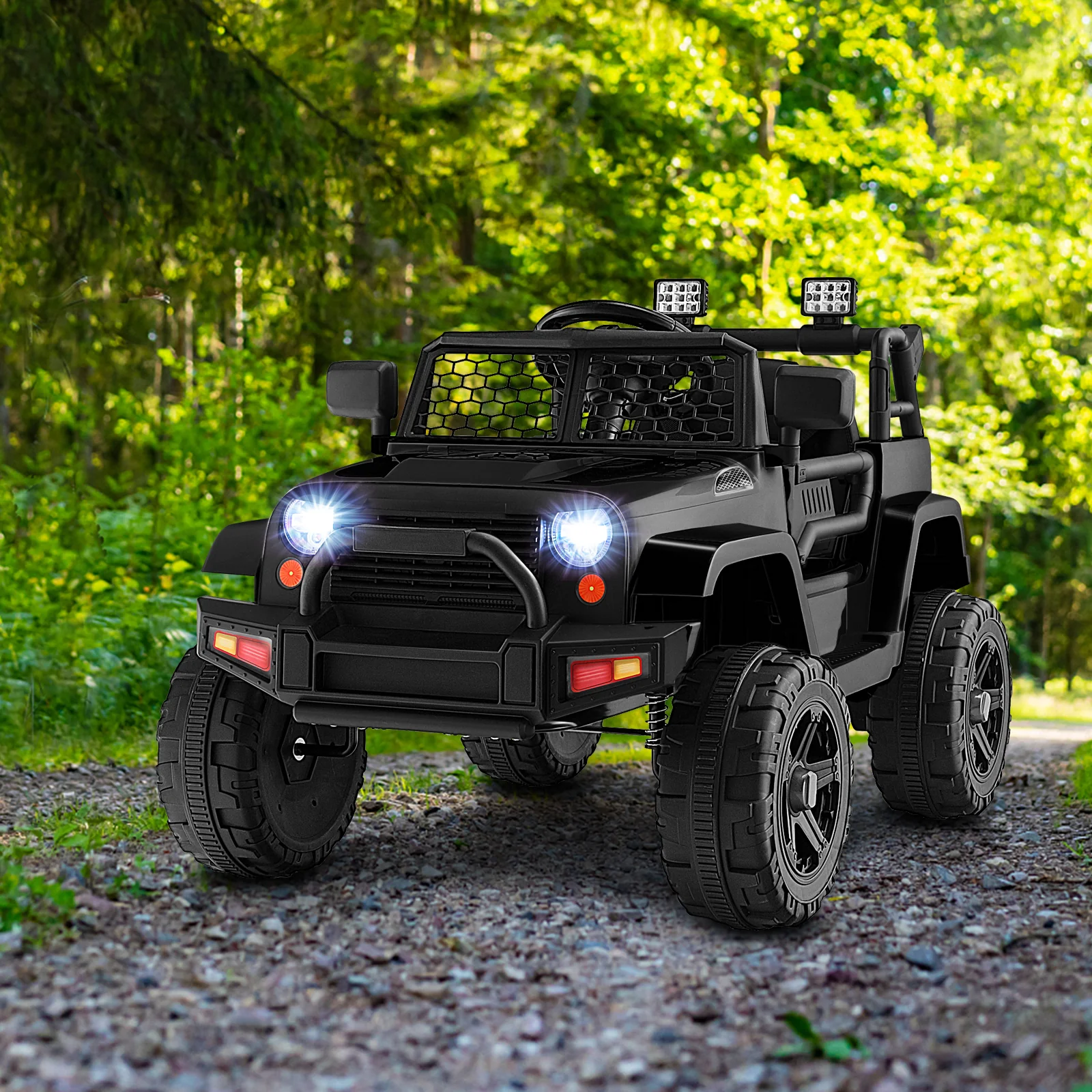 12V Kids Ride On Truck, Remote Control, Headlights, Black - Image 2
