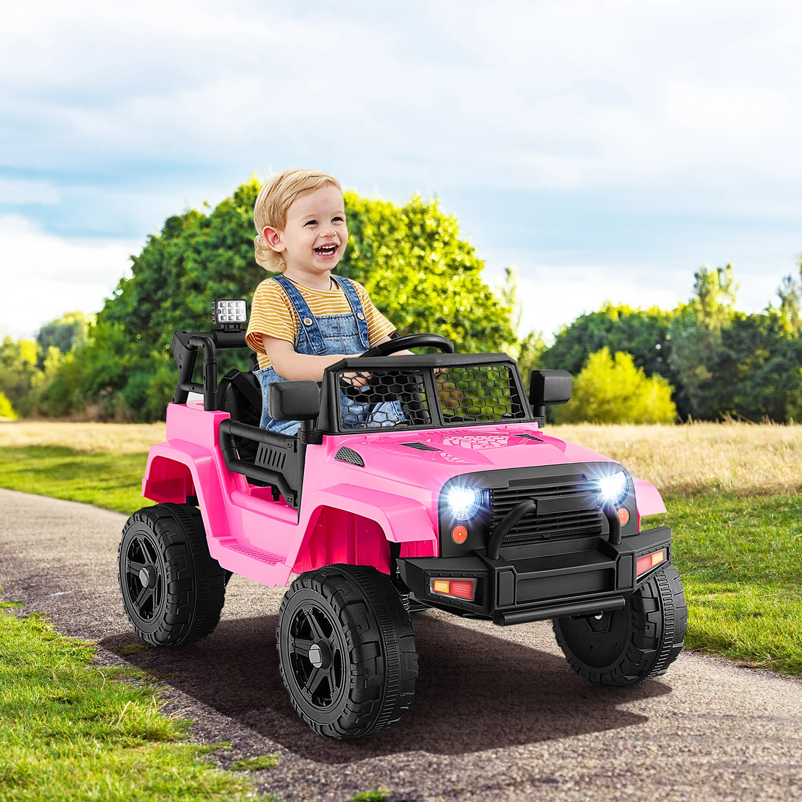 12V Kids Ride On Truck, Remote Control, Headlights, Pink - Image 3