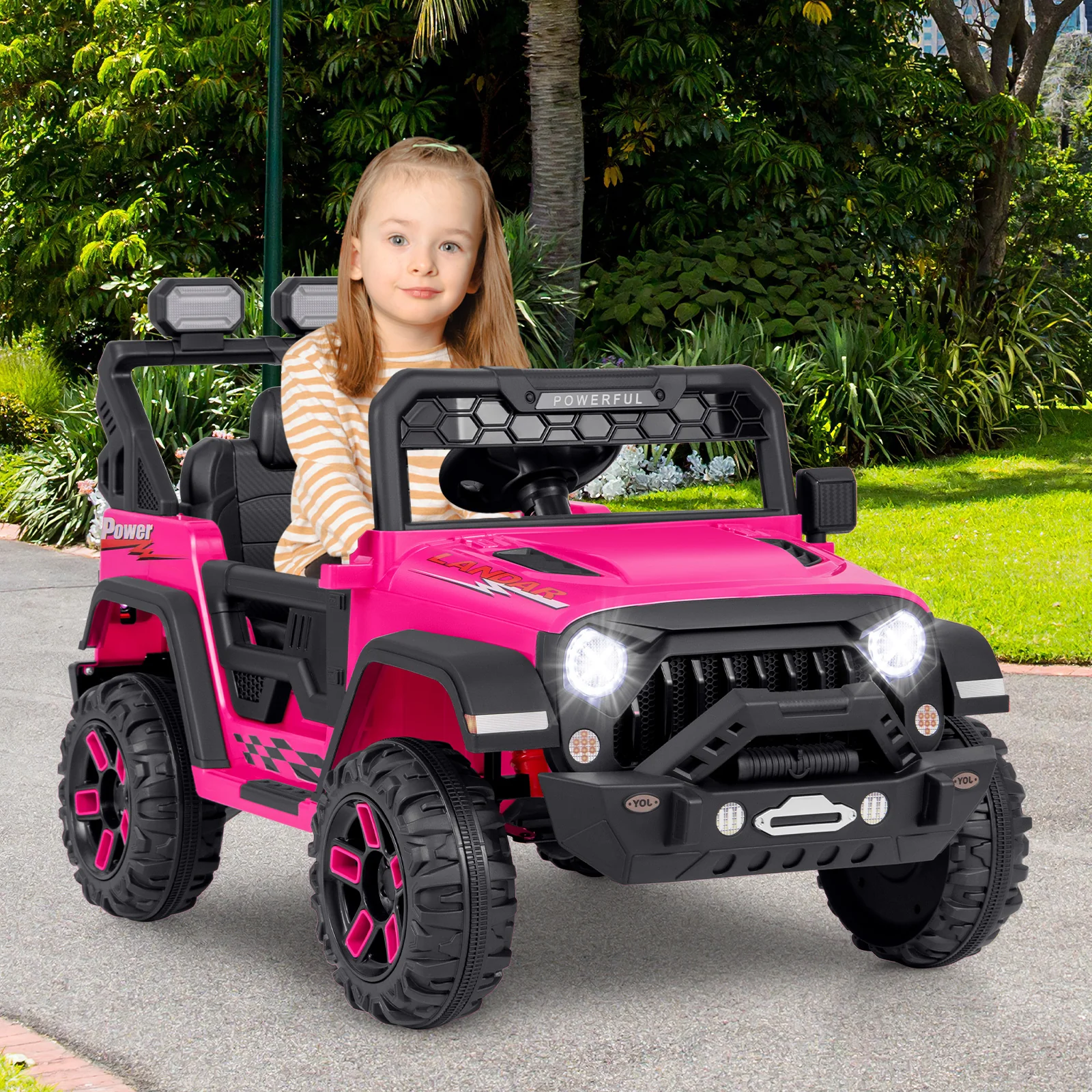 12V Kids Ride On Truck, Remote Control, Music, Pink - Image 2