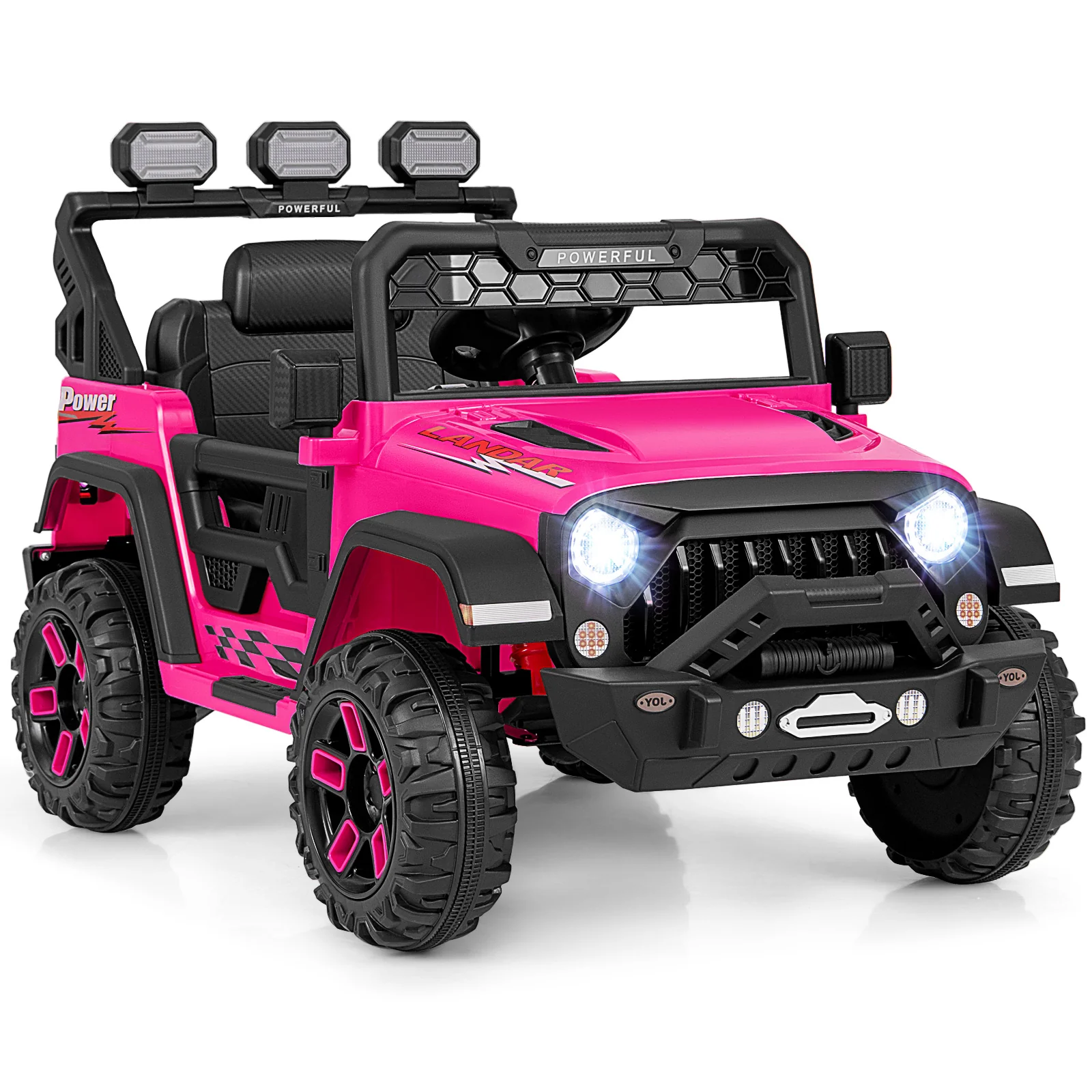 12V Kids Ride On Truck, Remote Control, Music, Pink - Image 3