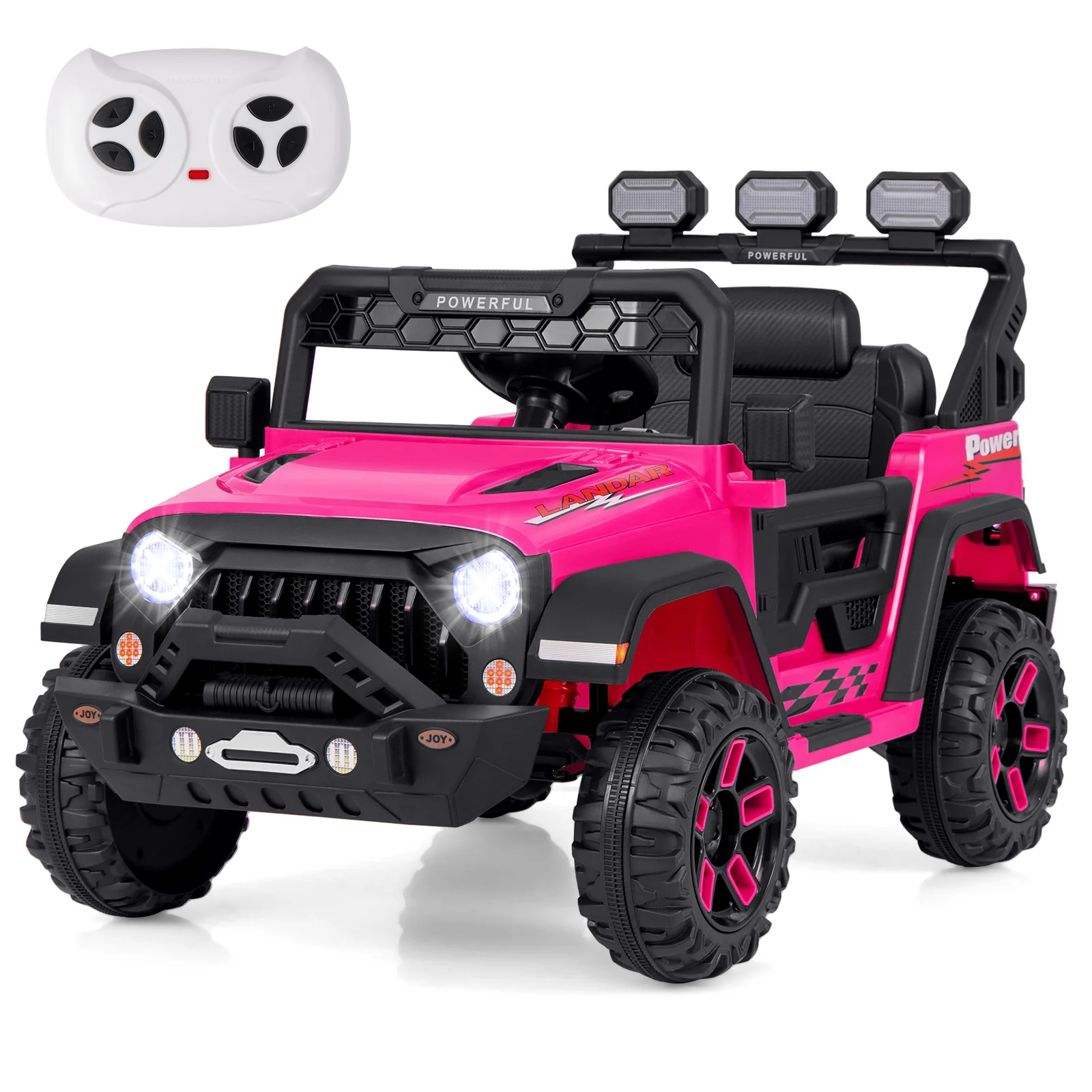 12V Kids Ride On Truck, Remote Control, Music, Pink - Image 4