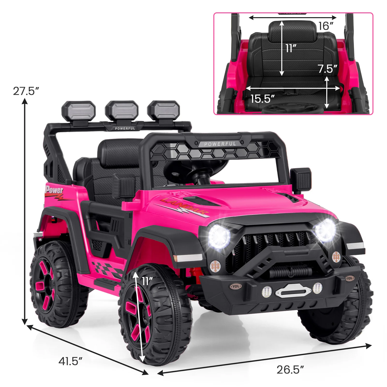 12V Kids Ride On Truck, Remote Control, Music, Pink - Image 5