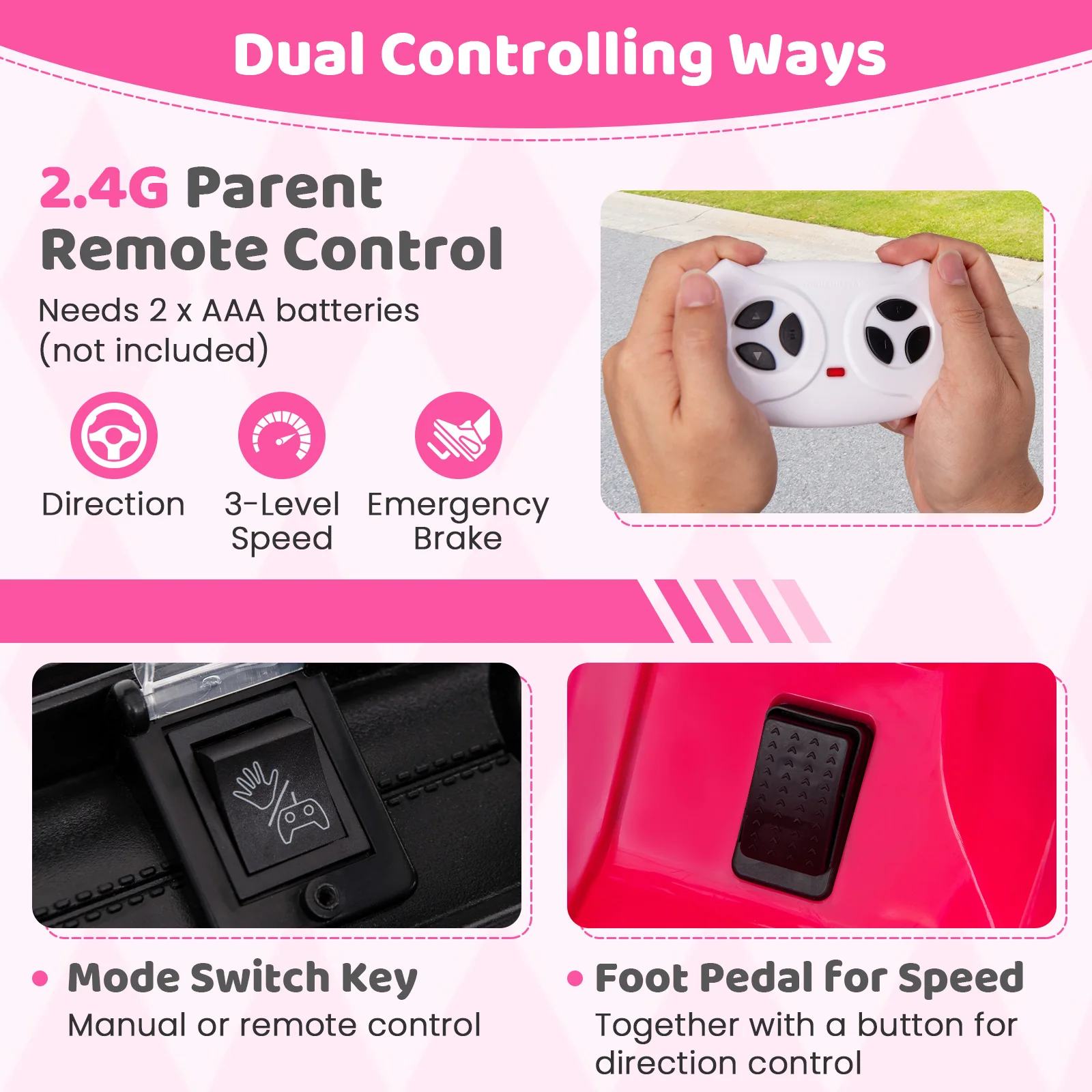 12V Kids Ride On Truck, Remote Control, Music, Pink - Image 8