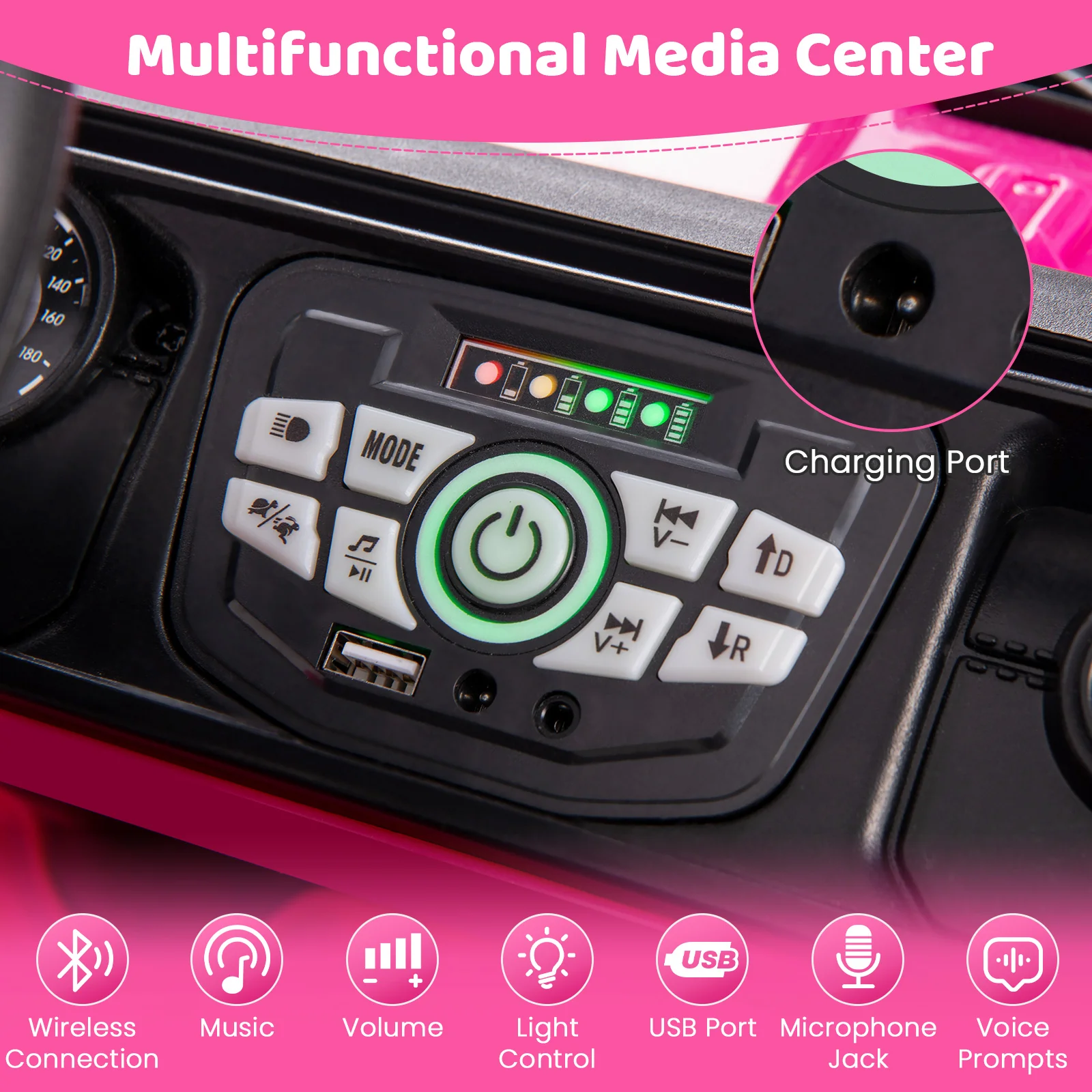 12V Kids Ride On Truck, Remote Control, Music, Pink - Image 9