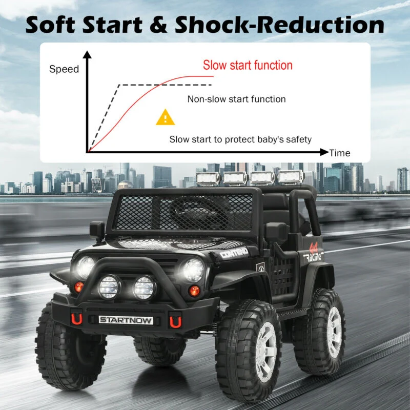 12V Kids Ride On Truck, Remote Control, Operation Lever, Black - Image 10
