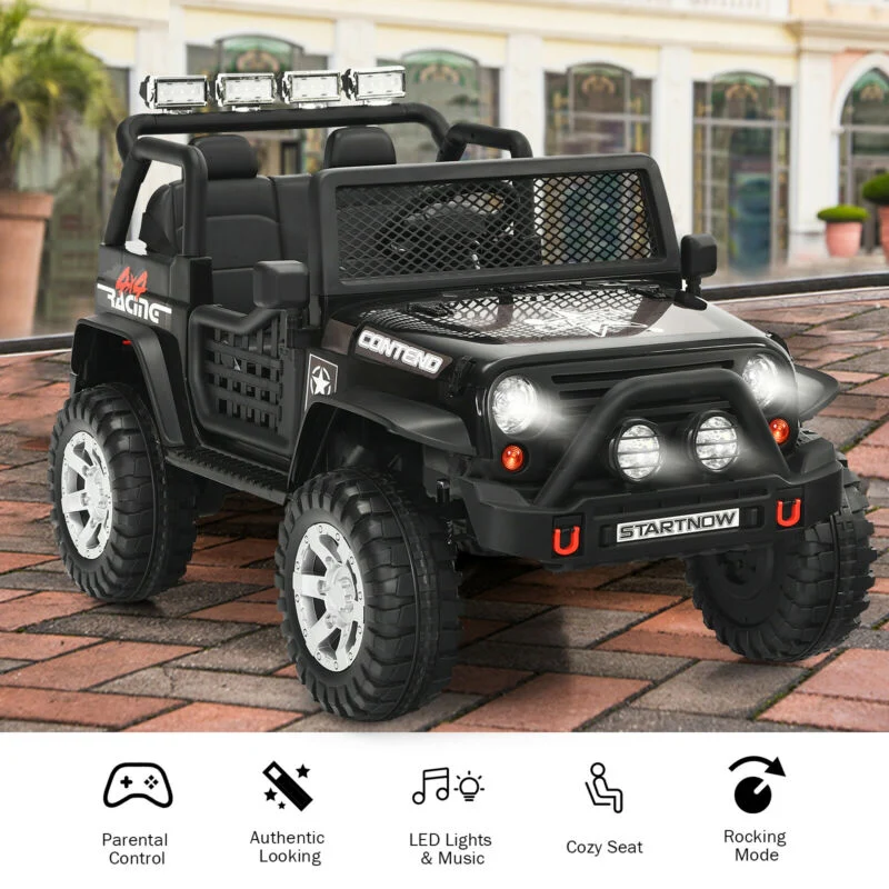 12V Kids Ride On Truck, Remote Control, Operation Lever, Black - Image 3
