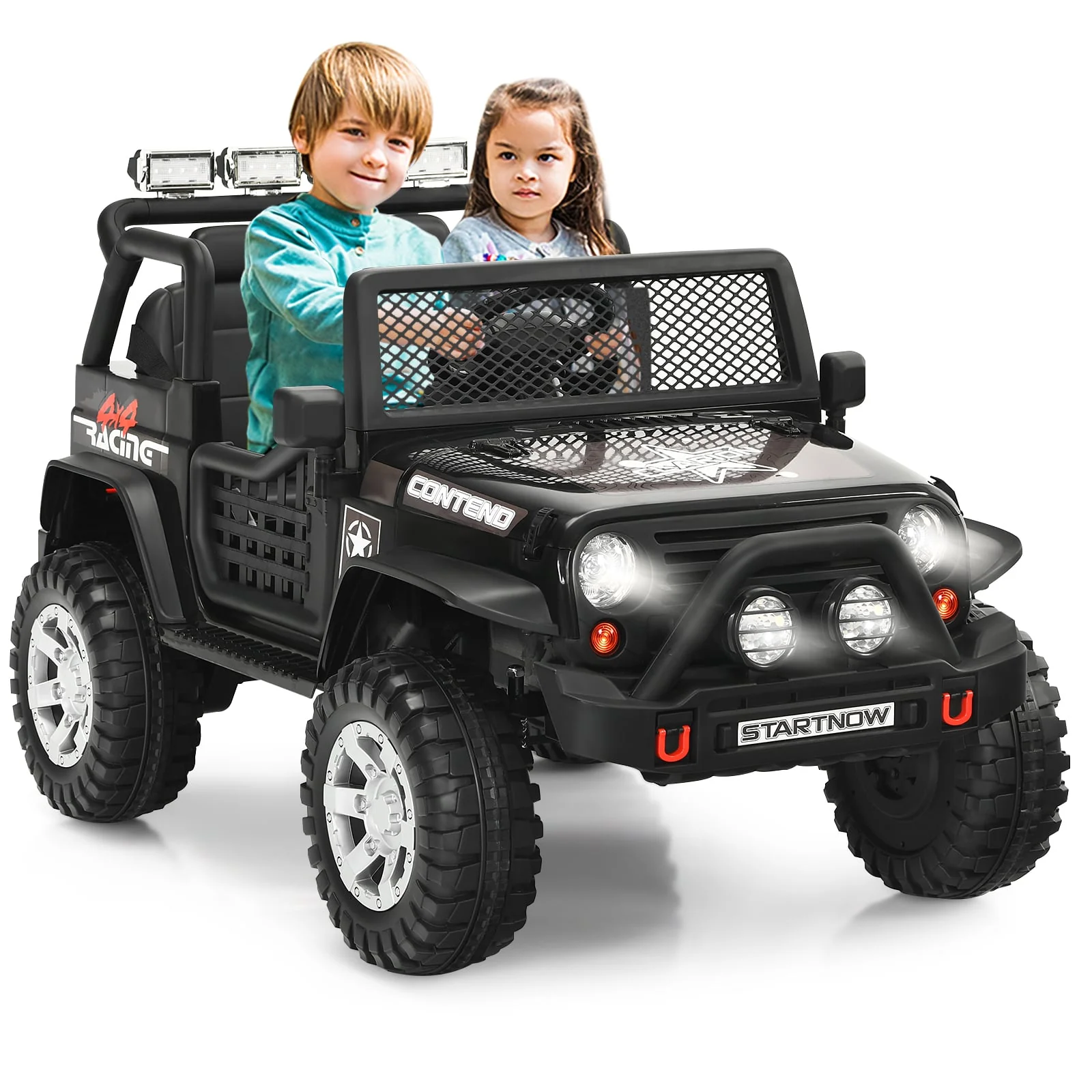 12V Kids Ride On Truck, Remote Control, Operation Lever, Black - Image 5